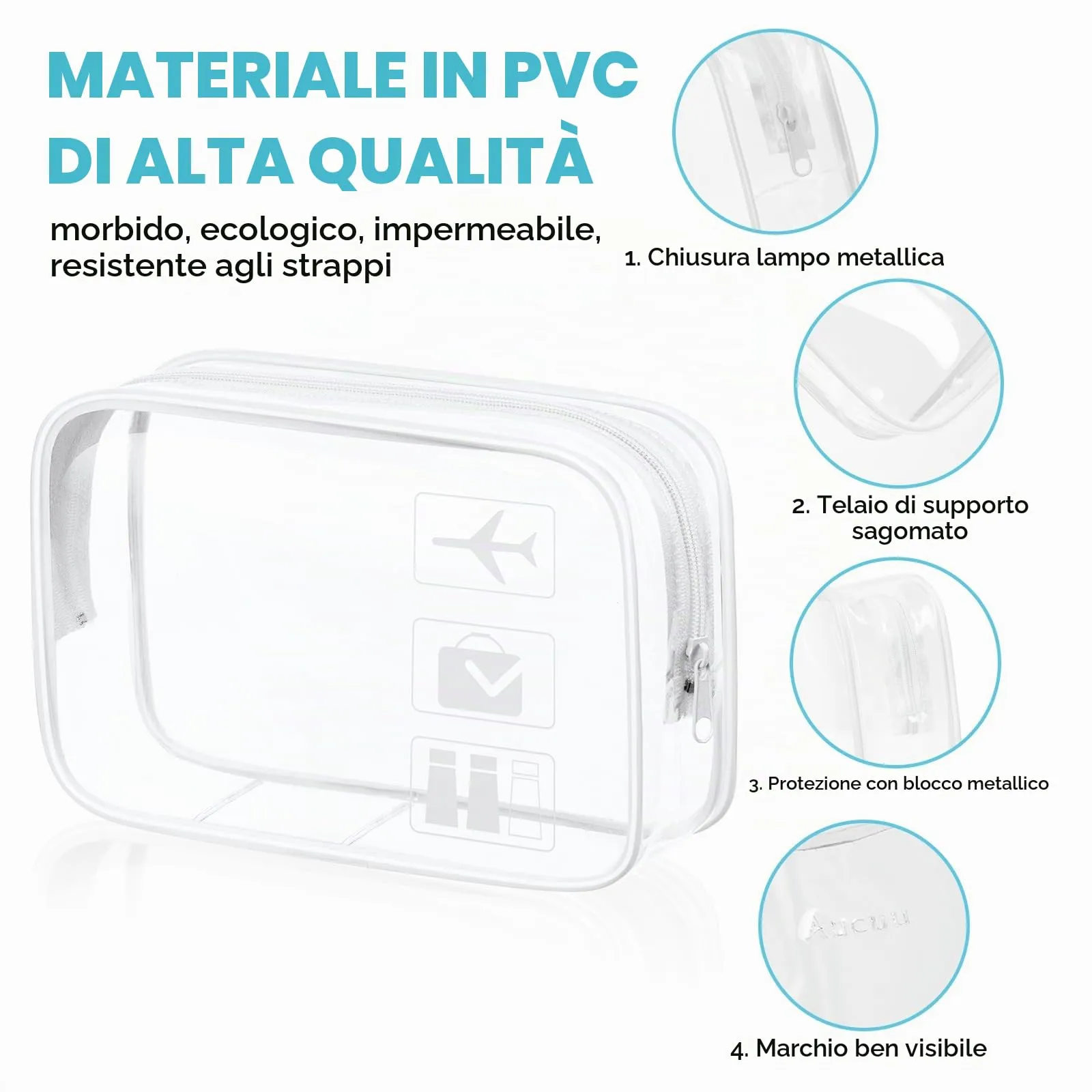 Aucuu Beauty Case Trasparente Impermeabile per Cosmetici e Viaggio - immagine 3