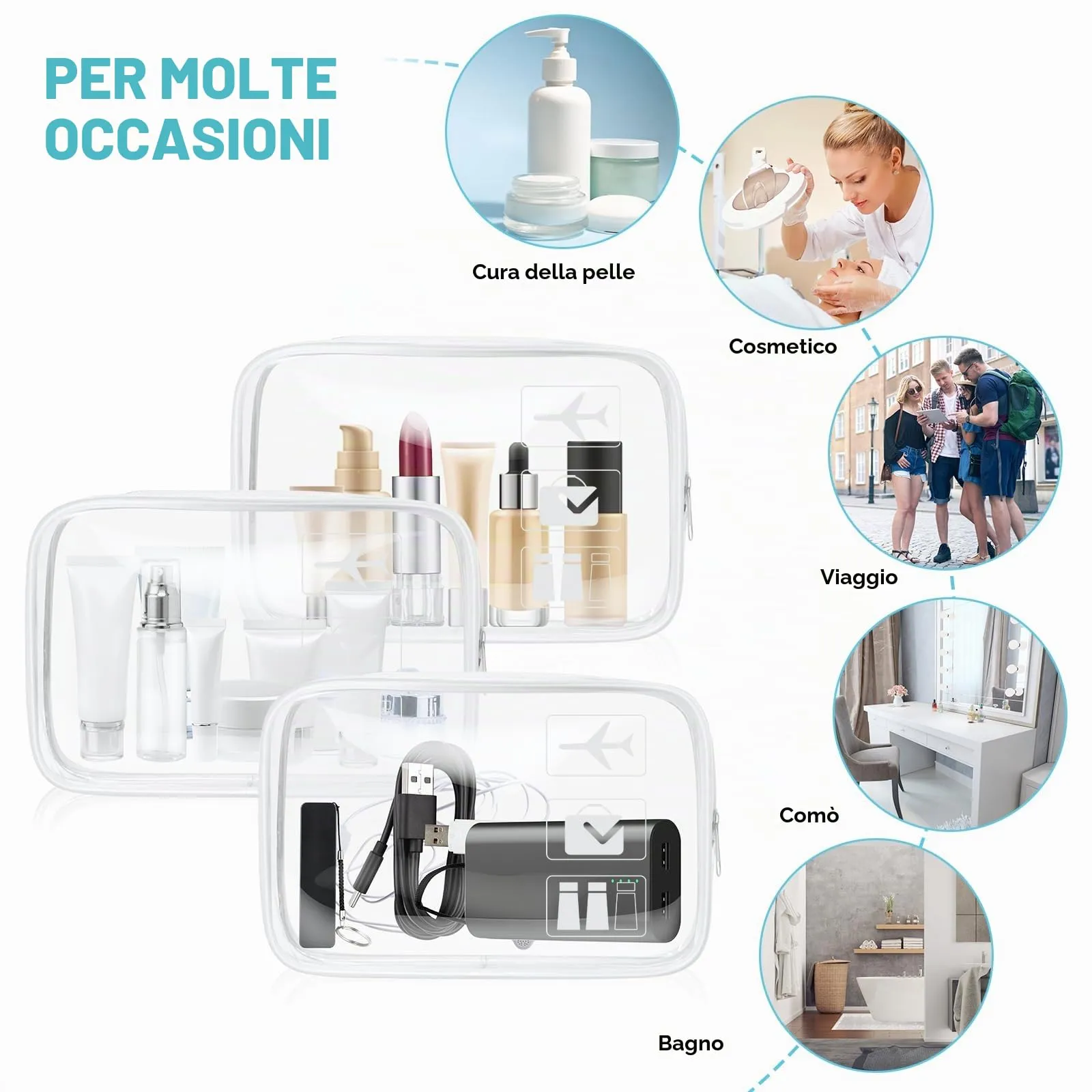 Aucuu Beauty Case Trasparente Impermeabile per Cosmetici e Viaggio - immagine 5