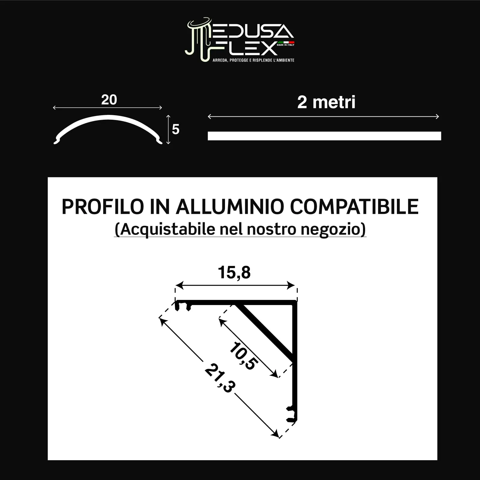 Eurocali Cover Angolare Profilo alluminio per Strisce LED Medusaflex mod. Aurelia, 2 Metri, Blu, Pacco da 2 - immagine 4