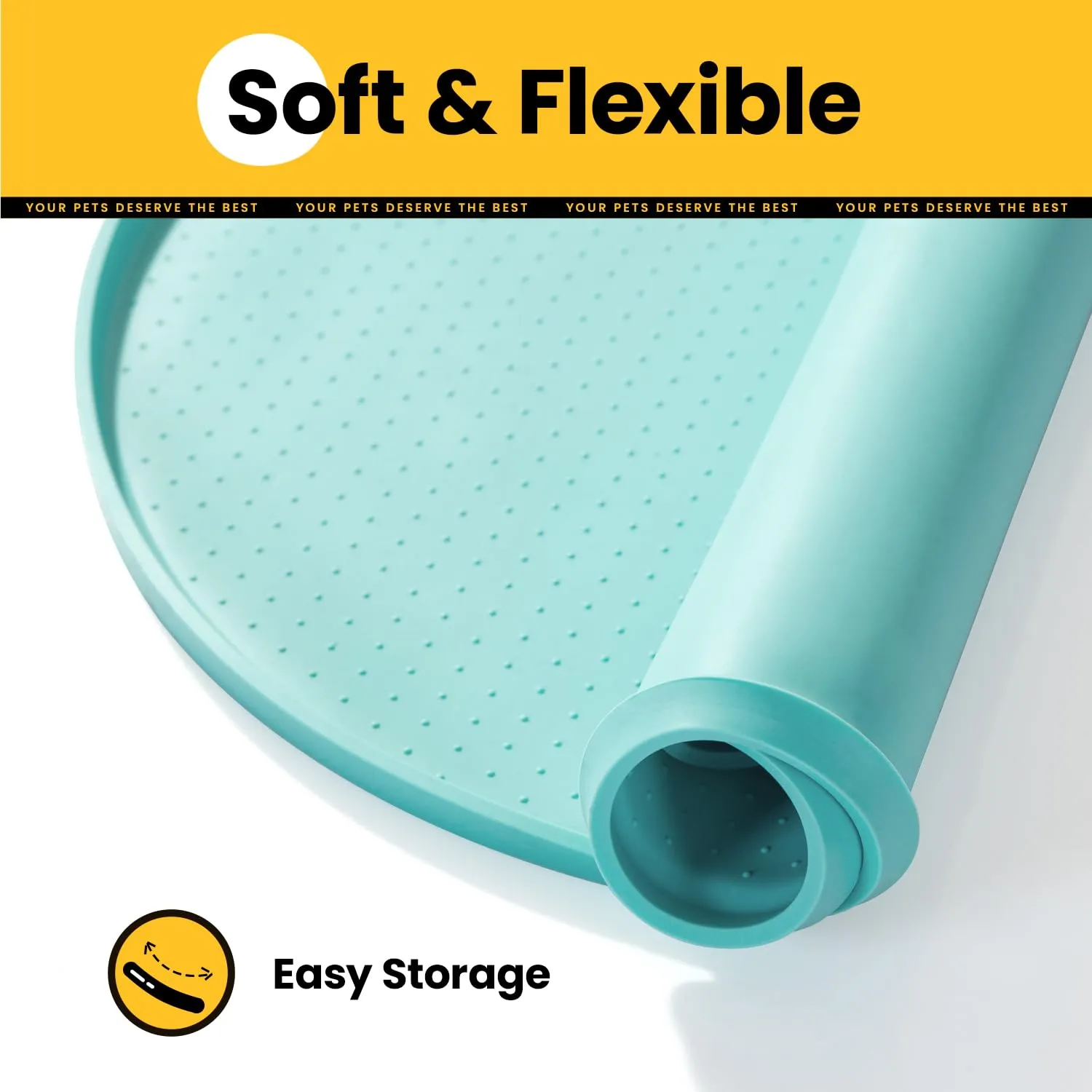 Conlun Tappetino in Silicone per Ciotole di Cani e Gatti con Bordi Rialzati, Turchese, 81x51 cm - immagine 7