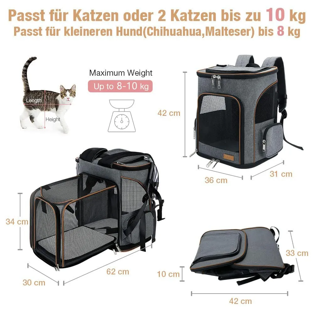 Lekesky Zaino Trasportino Espandibile per Cani e Gatti, fino a 8-10 kg, Grigio - immagine 2