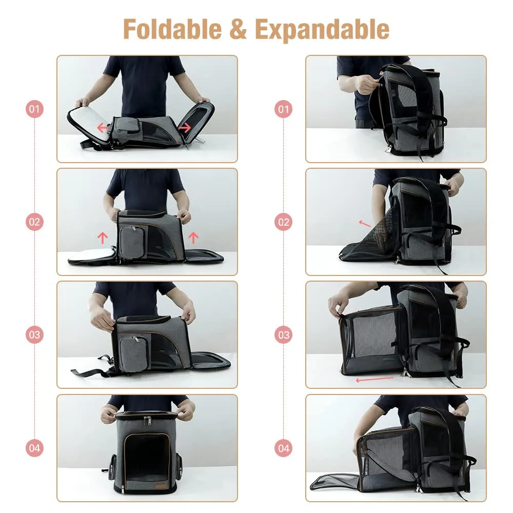 Lekesky Zaino Trasportino Espandibile per Cani e Gatti, fino a 8-10 kg, Grigio - immagine 6