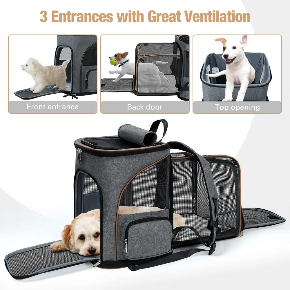 Lekesky Zaino Trasportino Estensibile per Cani e Gatti, Pieghevole con Guinzaglio Interno e 2 Tappetini, Grigio - immagine 3