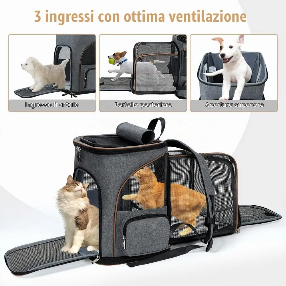 Lekesky Zaino Porta Animali Espandibile per Cani e Gatti fino a 8 KG, Traspirante e Pieghevole, Grigio - immagine 3