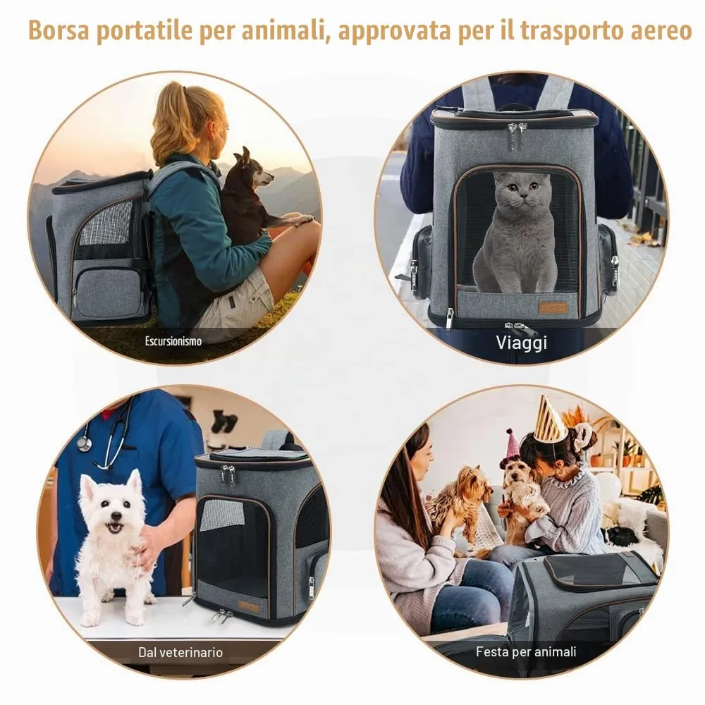 Lekesky Zaino Porta Animali Espandibile per Cani e Gatti fino a 8 KG, Traspirante e Pieghevole, Grigio - immagine 7