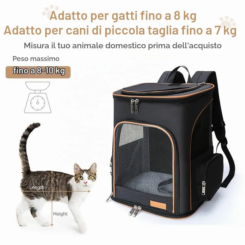 Lekesky Zaino Trasportino Espandibile per Cani e Gatti fino a 8 kg, Traspirante e Pieghevole con 2 Tappetini, Nero - immagine 2