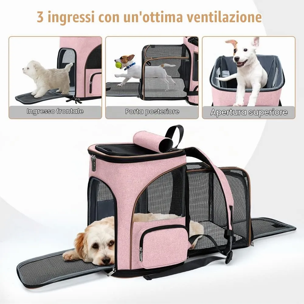 Lekesky Zaino Trasportino Estensibile e Pieghevole per Cani e Gatti, Rosa XL - immagine 2
