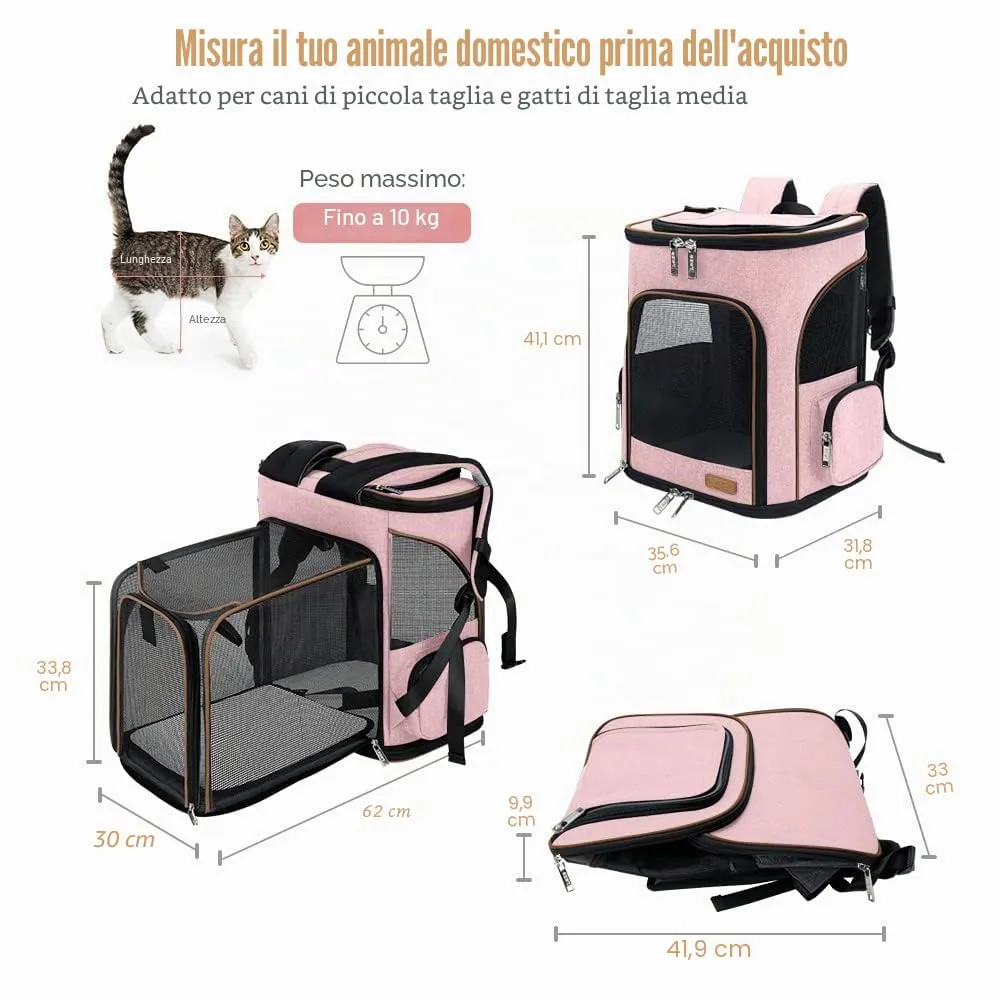 Lekesky Zaino Trasportino Estensibile e Pieghevole per Cani e Gatti, Rosa XL - immagine 3
