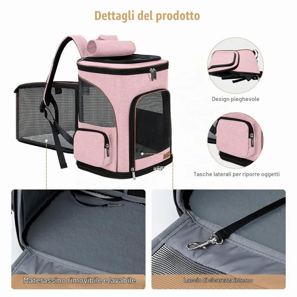 Lekesky Zaino Trasportino Estensibile e Pieghevole per Cani e Gatti, Rosa XL - immagine 4