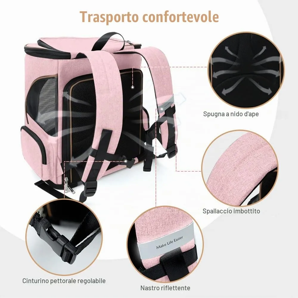 Lekesky Zaino Trasportino Estensibile e Pieghevole per Cani e Gatti, Rosa XL - immagine 5