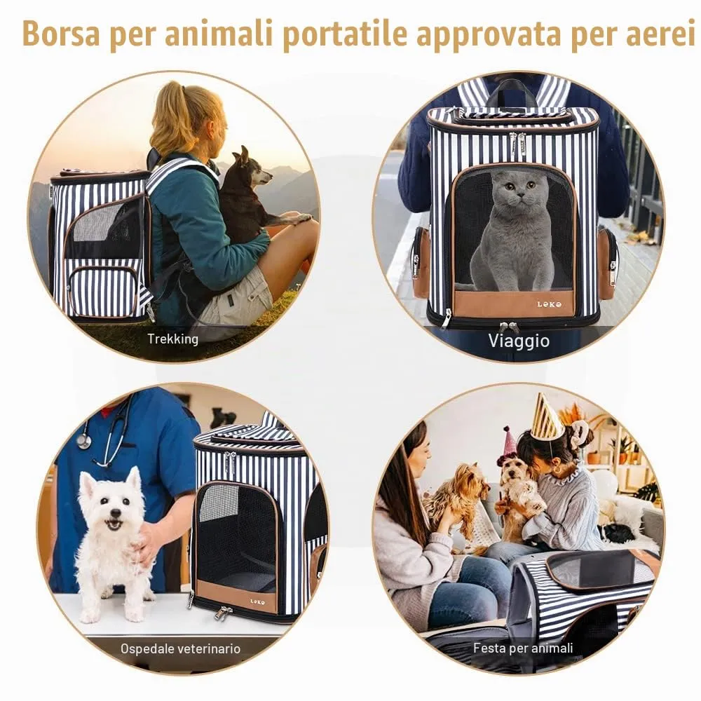 Lekesky Zaino Trasportino per Cani e Gatti Estensibile e Pieghevole, XL Righe - immagine 6