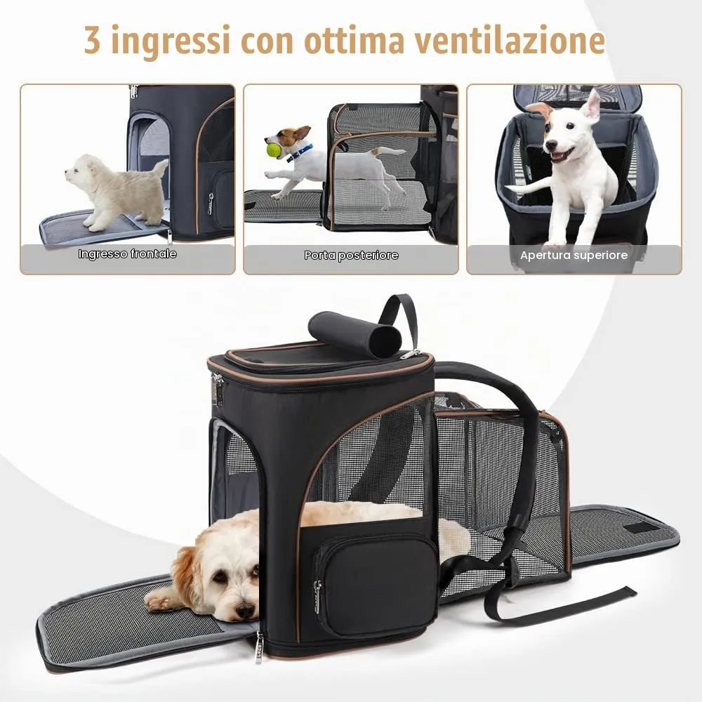 Lekesky Zaino Trasportino per Cani e Gatti Estensibile e Pieghevole, Nero XL - immagine 3