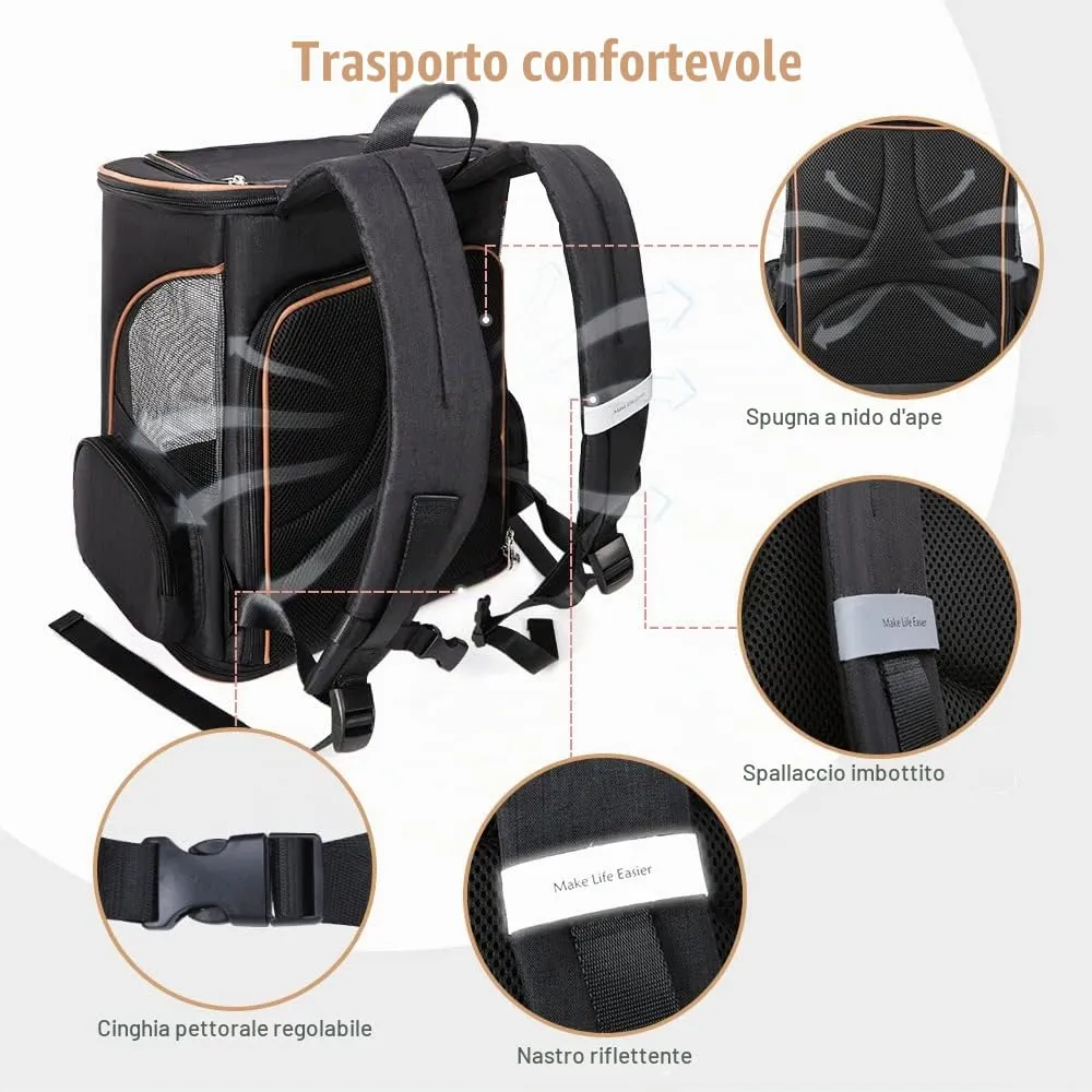 Lekesky Zaino Trasportino per Cani e Gatti Estensibile e Pieghevole, Nero XL - immagine 4