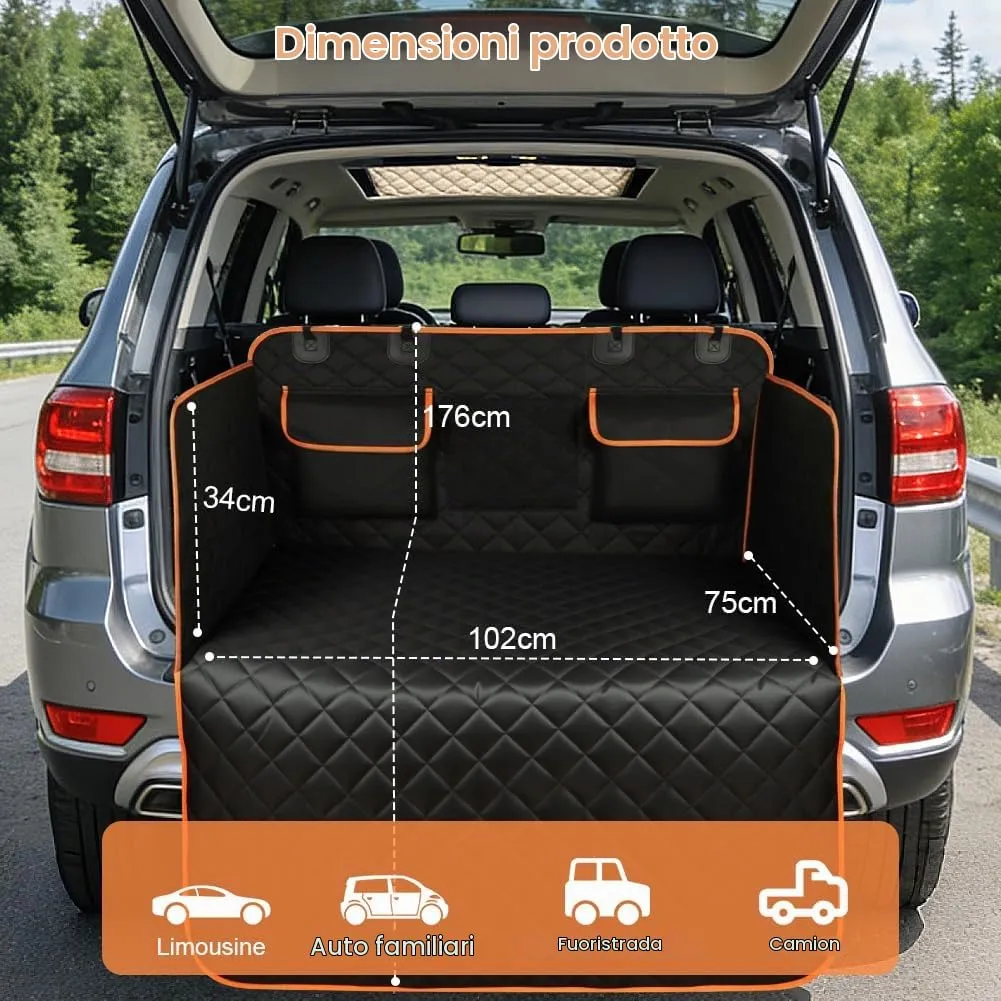 AUYAO Telo Bagagliaio Auto per Cani, Impermeabile Antistrappo e Antiscivolo con 3 Tasche e Protezione Laterale, 180 x 103 cm, Universale per Furgoni e SUV - immagine 2