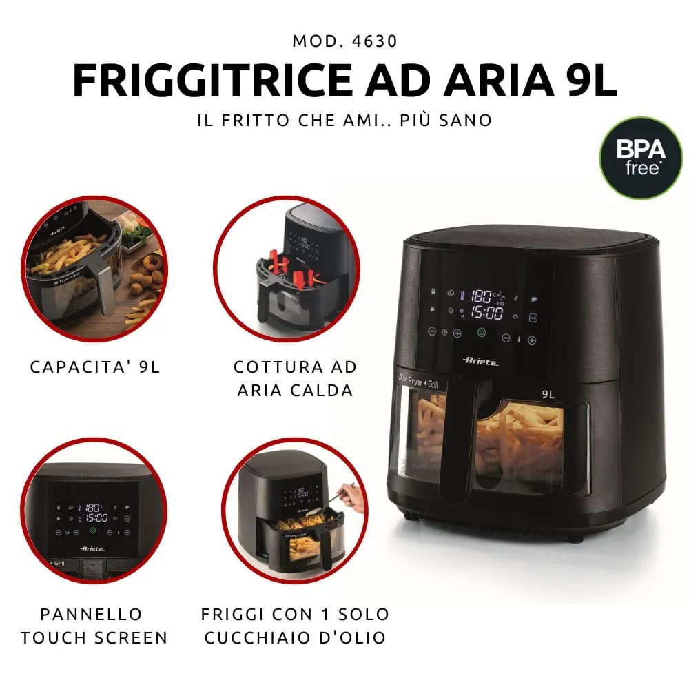 Ariete 4630 Friggitrice ad Aria 9L, 1500W, Nero - immagine 2