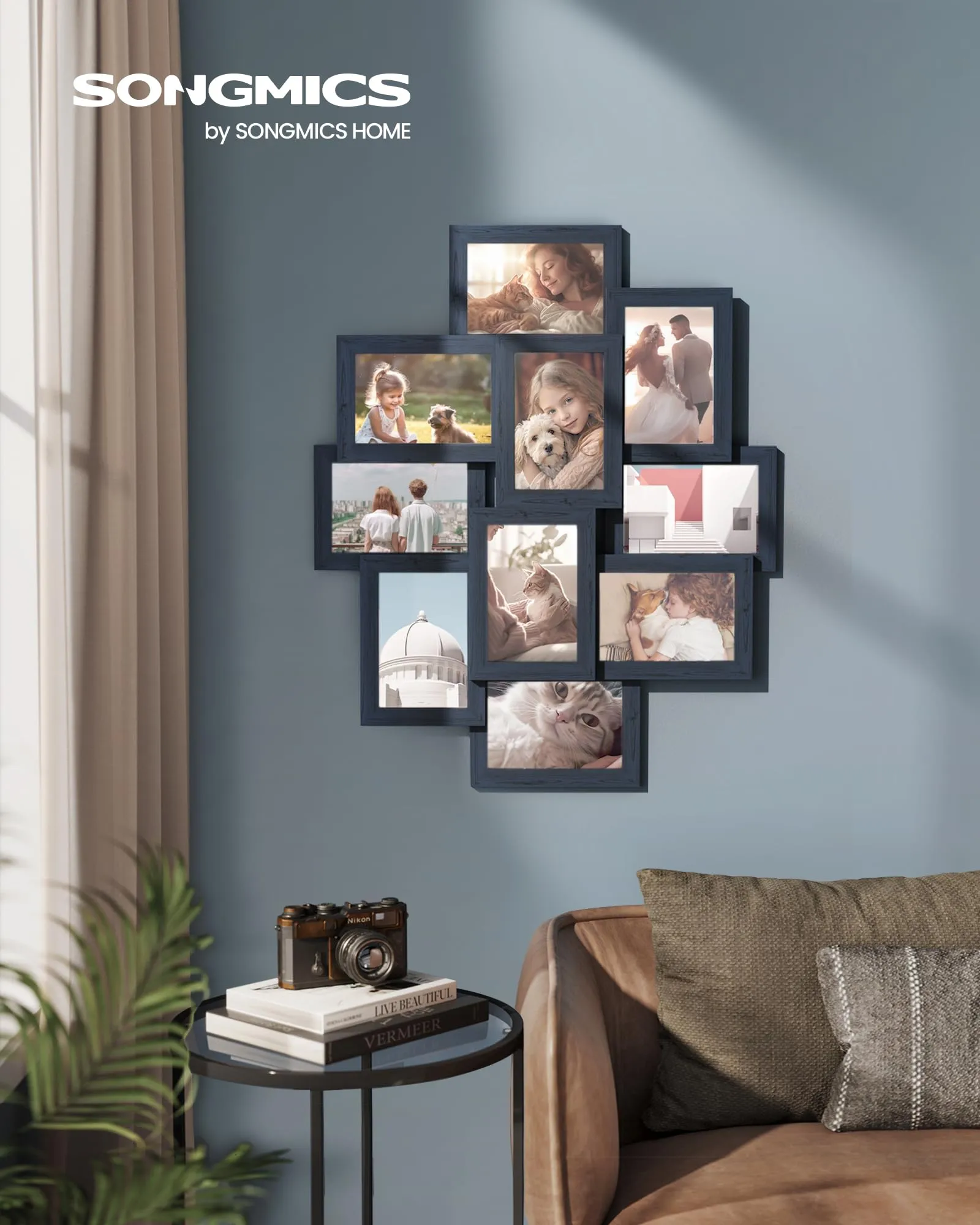 SONGMICS Collage di 10 Cornici per Foto 10 x 15 cm, Blu Marino RPF020Q01 - immagine 3