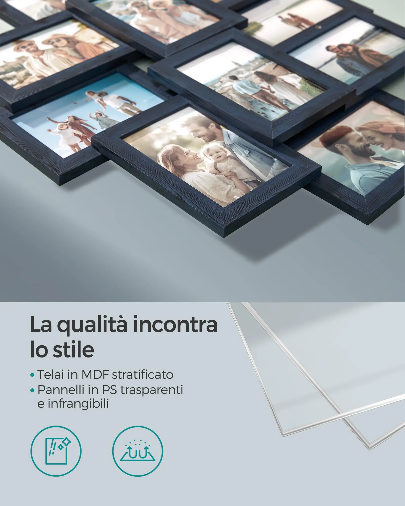 SONGMICS Collage di 10 Cornici per Foto 10 x 15 cm, Blu Marino RPF020Q01 - immagine 4