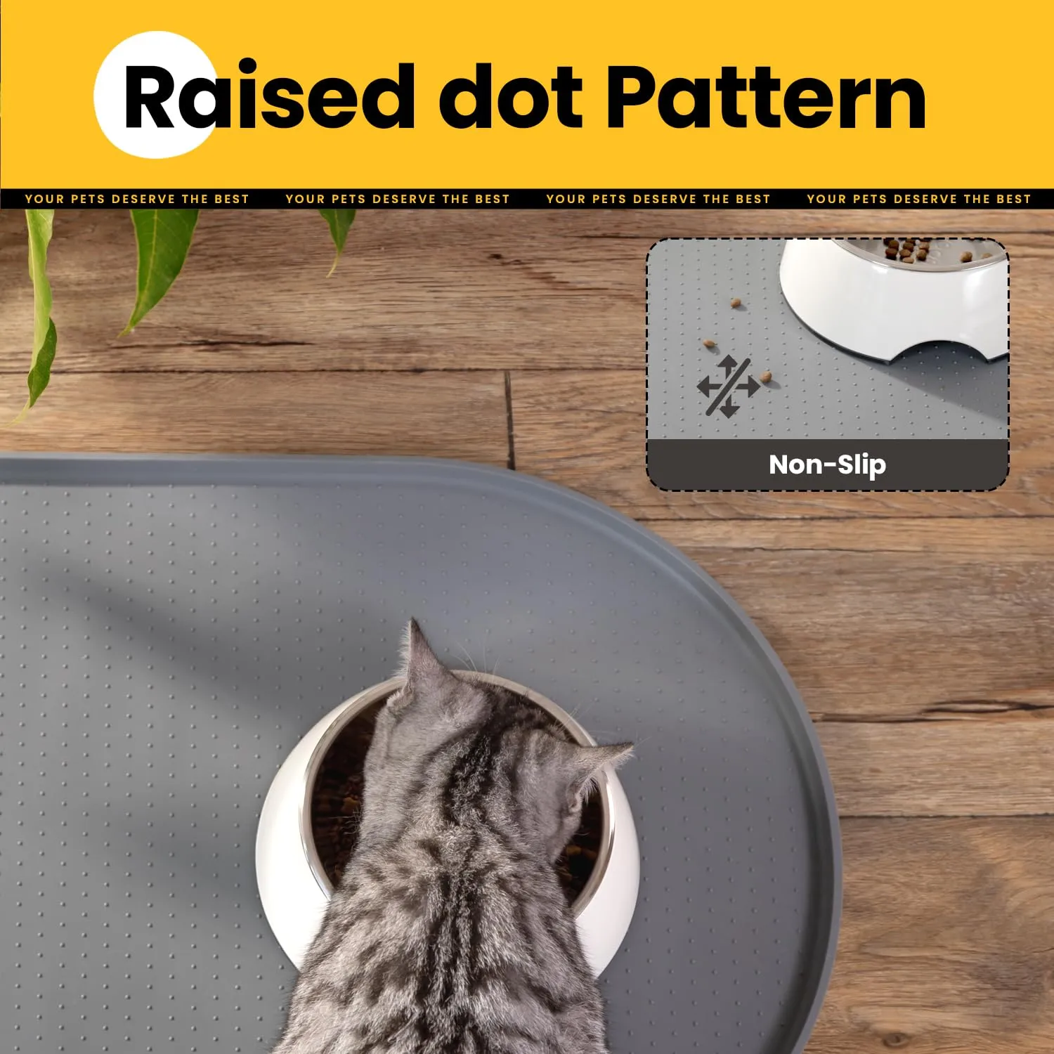 Conlun Tappetino Silicone per Ciotole Cane e Gatto con Bordi Rialzati, Grigio, 48x30 cm - immagine 8