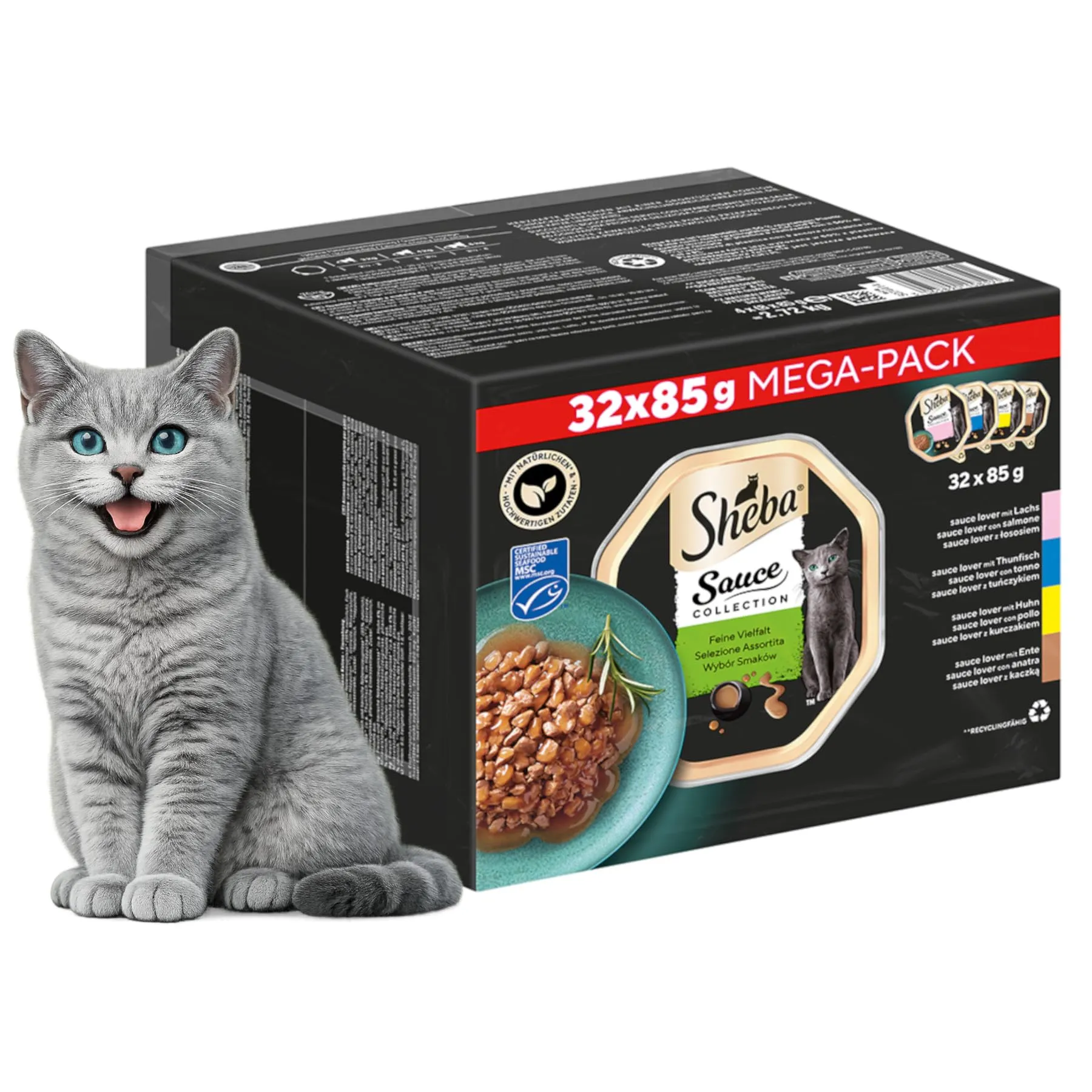 Sheba Sauce Collection Selezione Assortita Cibo Umido per Gatti, 32 Vaschette da 85 g - immagine 1