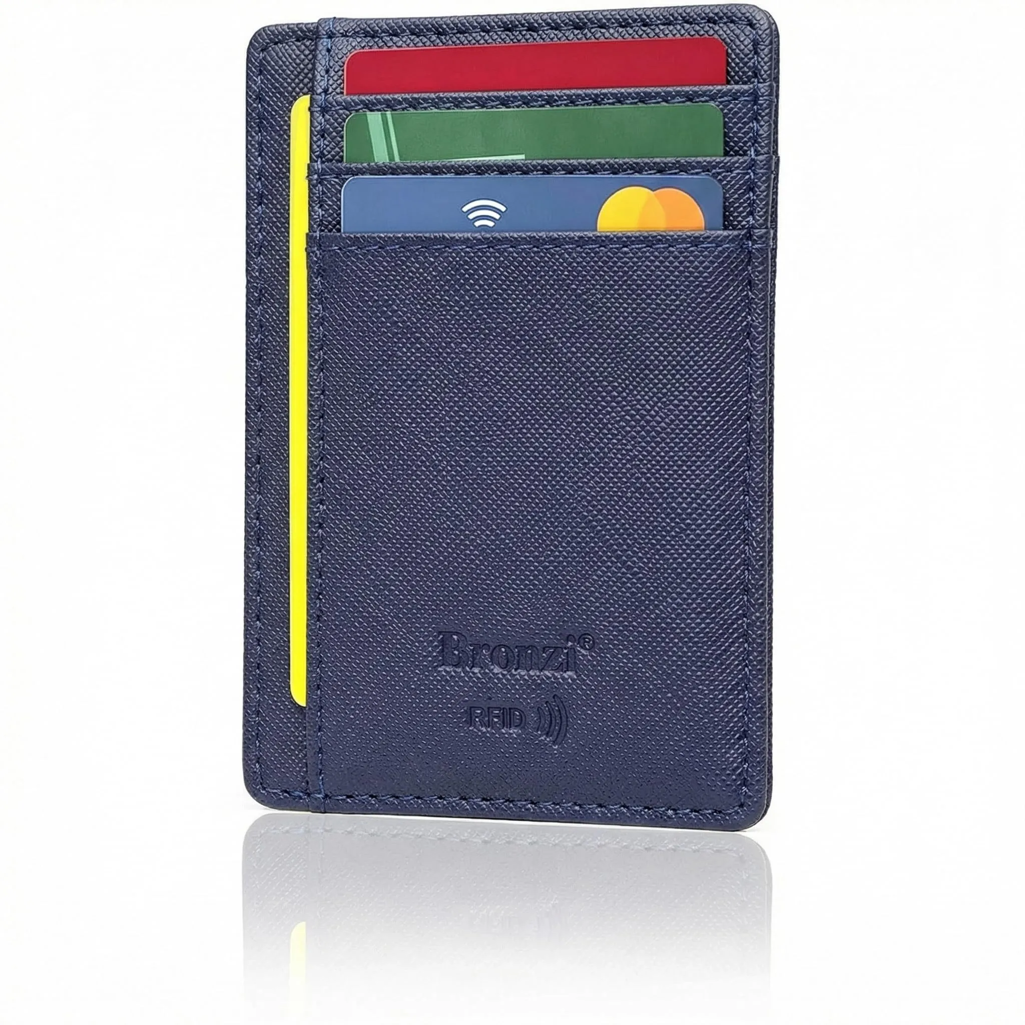 Bronzi Portafoglio Slim Porta Carte di Credito con Protezione RFID - Saffiano Blu Sea - immagine 1