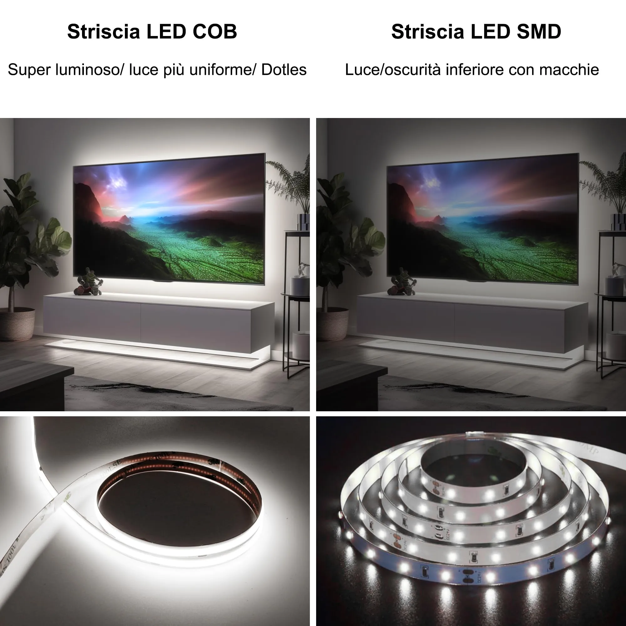 AXMOTUT Striscia LED COB 10m 24V Bianco Freddo 6000K 320LEDs/m 8mm CRI90+ con Alimentatore e Dimmer - immagine 2