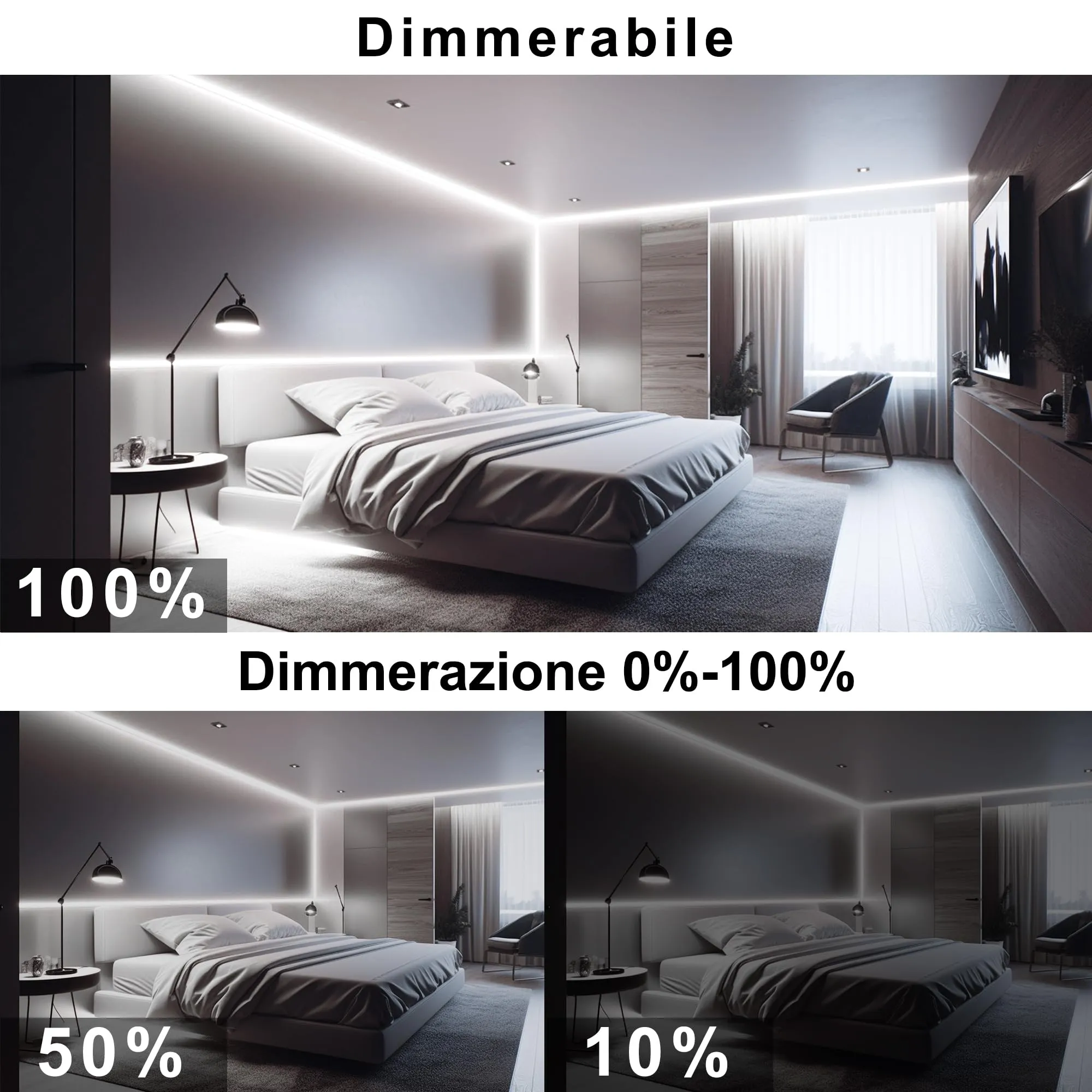 AXMOTUT Striscia LED COB 10m 24V Bianco Freddo 6000K 320LEDs/m 8mm CRI90+ con Alimentatore e Dimmer - immagine 3