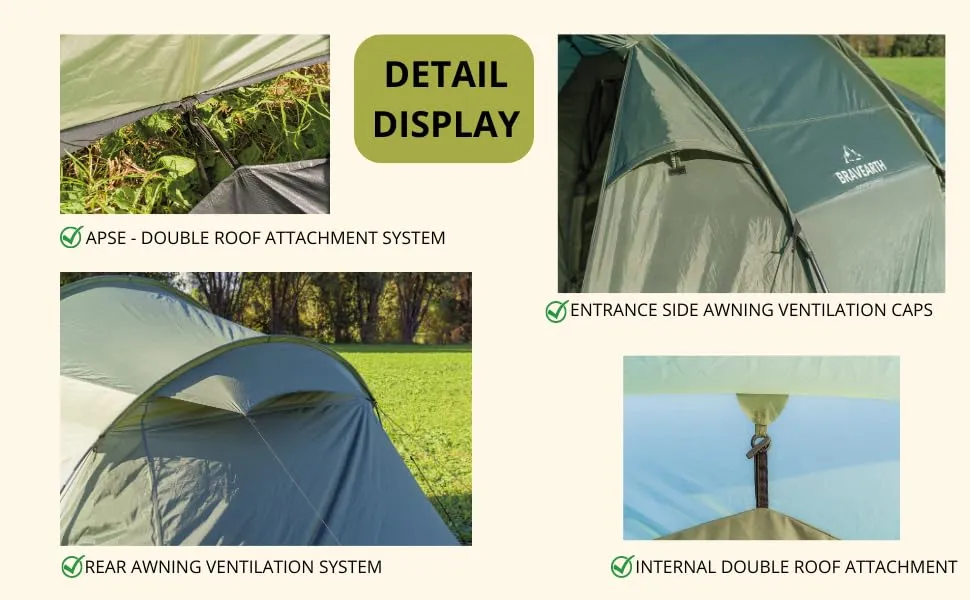 BravEarth Jaguar Tenda da Campeggio 4 Persone, Verde - immagine 6