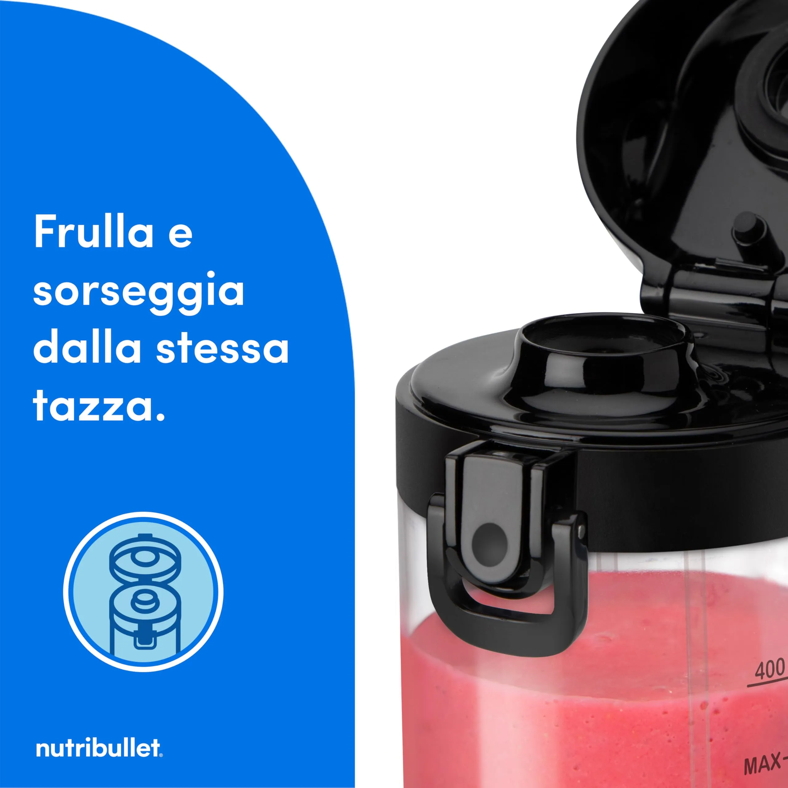 NutriBullet Leggero Frullatore Portatile 475ml, USB-C, NBP003B, Nero - immagine 5