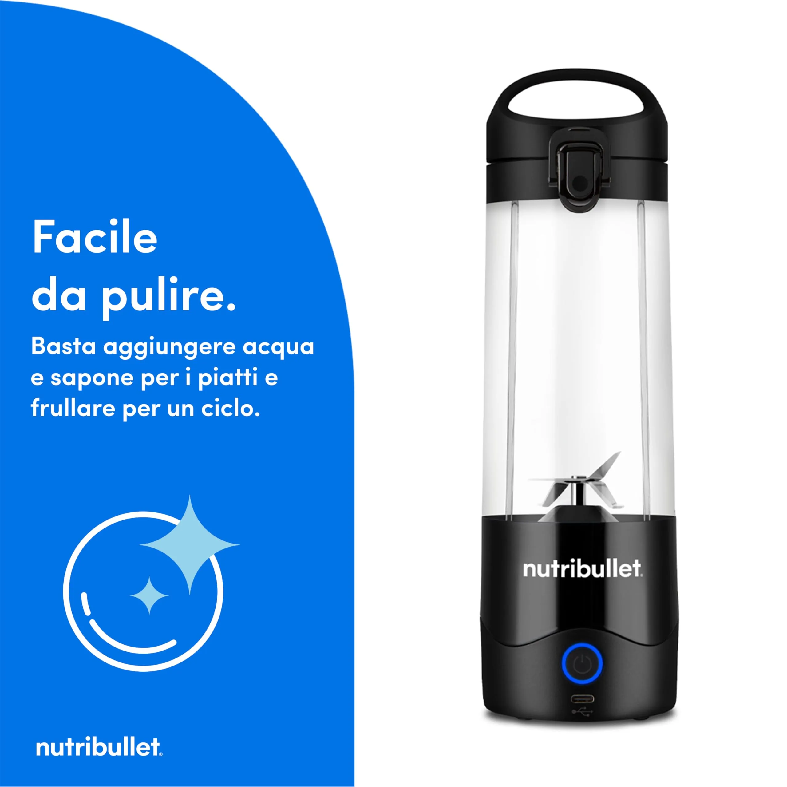 NutriBullet Leggero Frullatore Portatile 475ml, USB-C, NBP003B, Nero - immagine 6