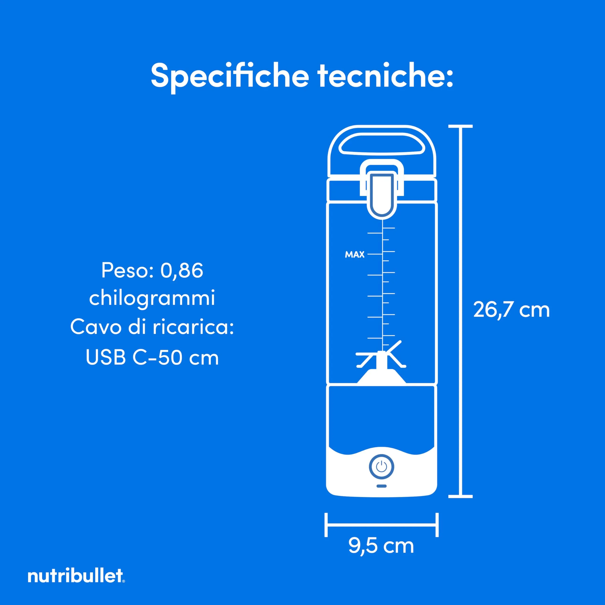 NutriBullet Leggero Frullatore Portatile 475ml, USB-C, NBP003B, Nero - immagine 7