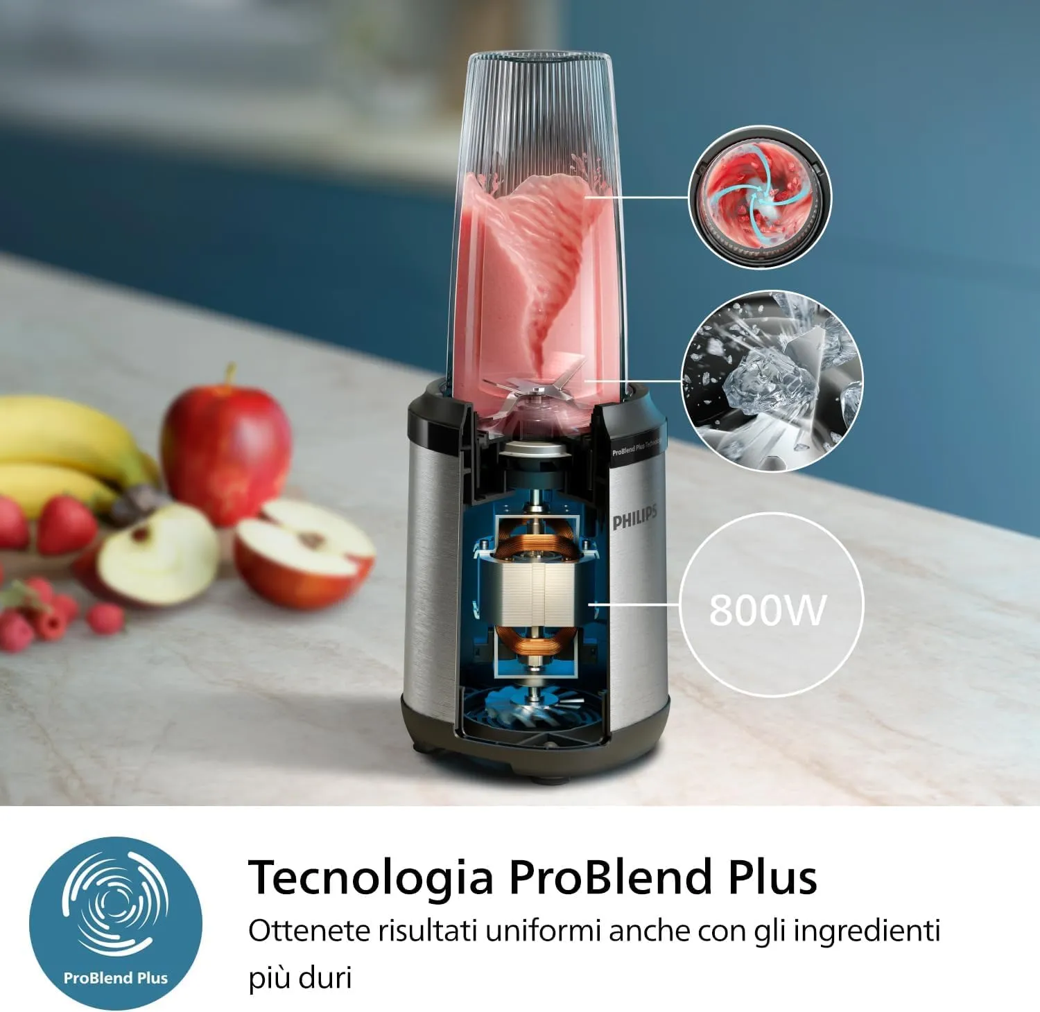 Philips Frullatore Elettrico Serie 5000 ProBlend Plus 800W 0,7L Nero HR2764/00 - immagine 3