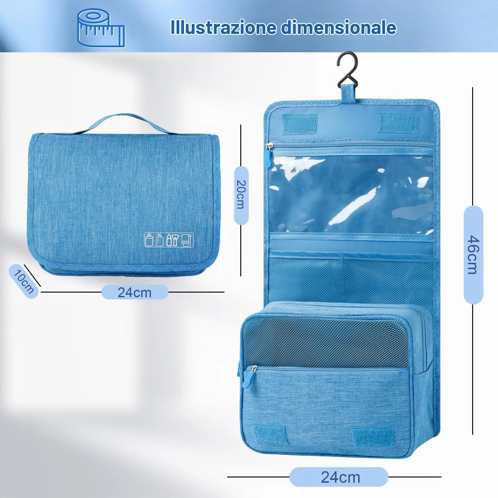 AiQInu Beauty Case da Viaggio, Borsa da Toilette Impermeabile con Gancio per Appendere - immagine 2