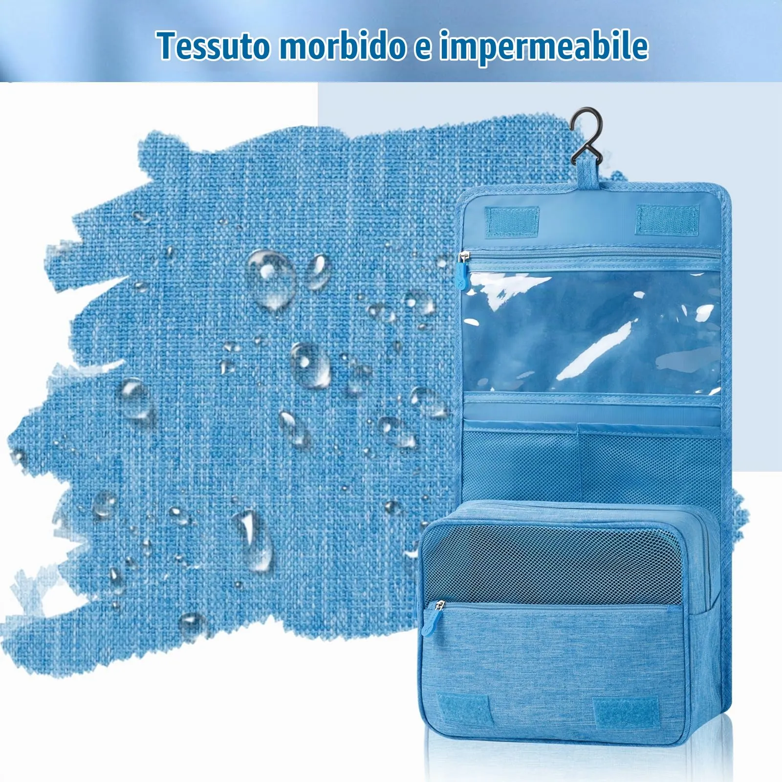 AiQInu Beauty Case da Viaggio, Borsa da Toilette Impermeabile con Gancio per Appendere - immagine 5