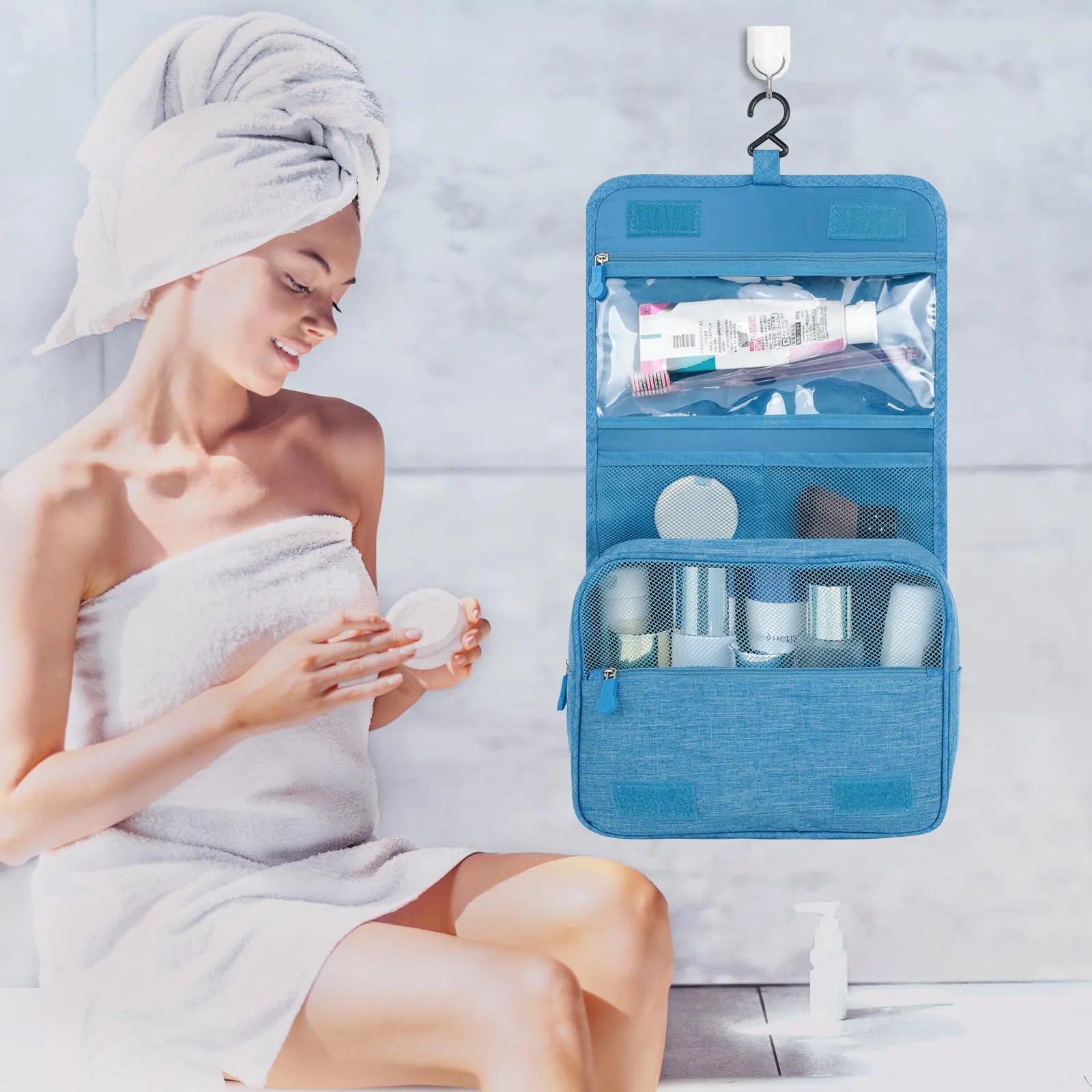 AiQInu Beauty Case da Viaggio, Borsa da Toilette Impermeabile con Gancio per Appendere - immagine 8