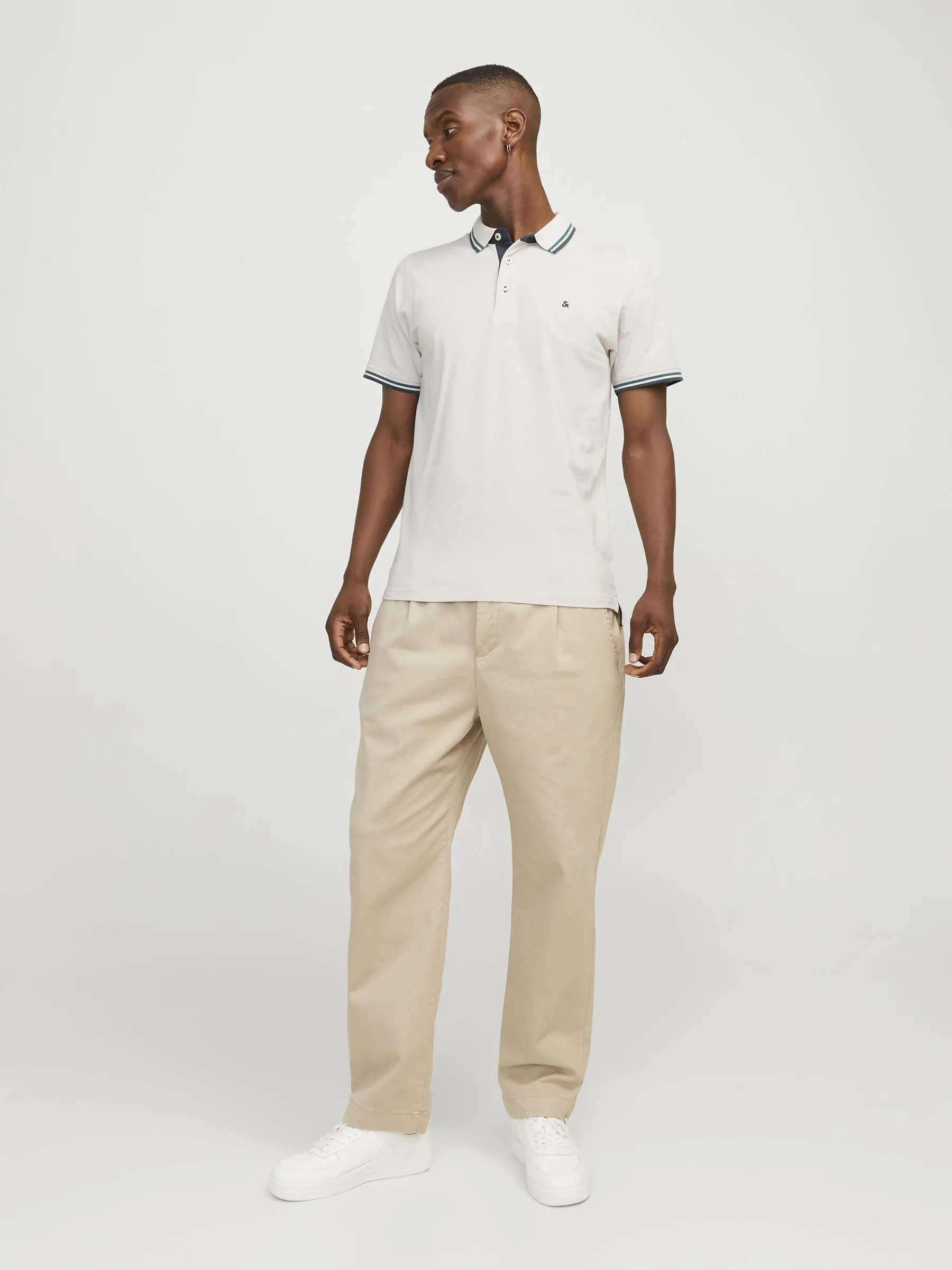 Jack & Jones Jjepaulos Polo SS Noos Maglietta, Beige-Blu, XS - immagine 4