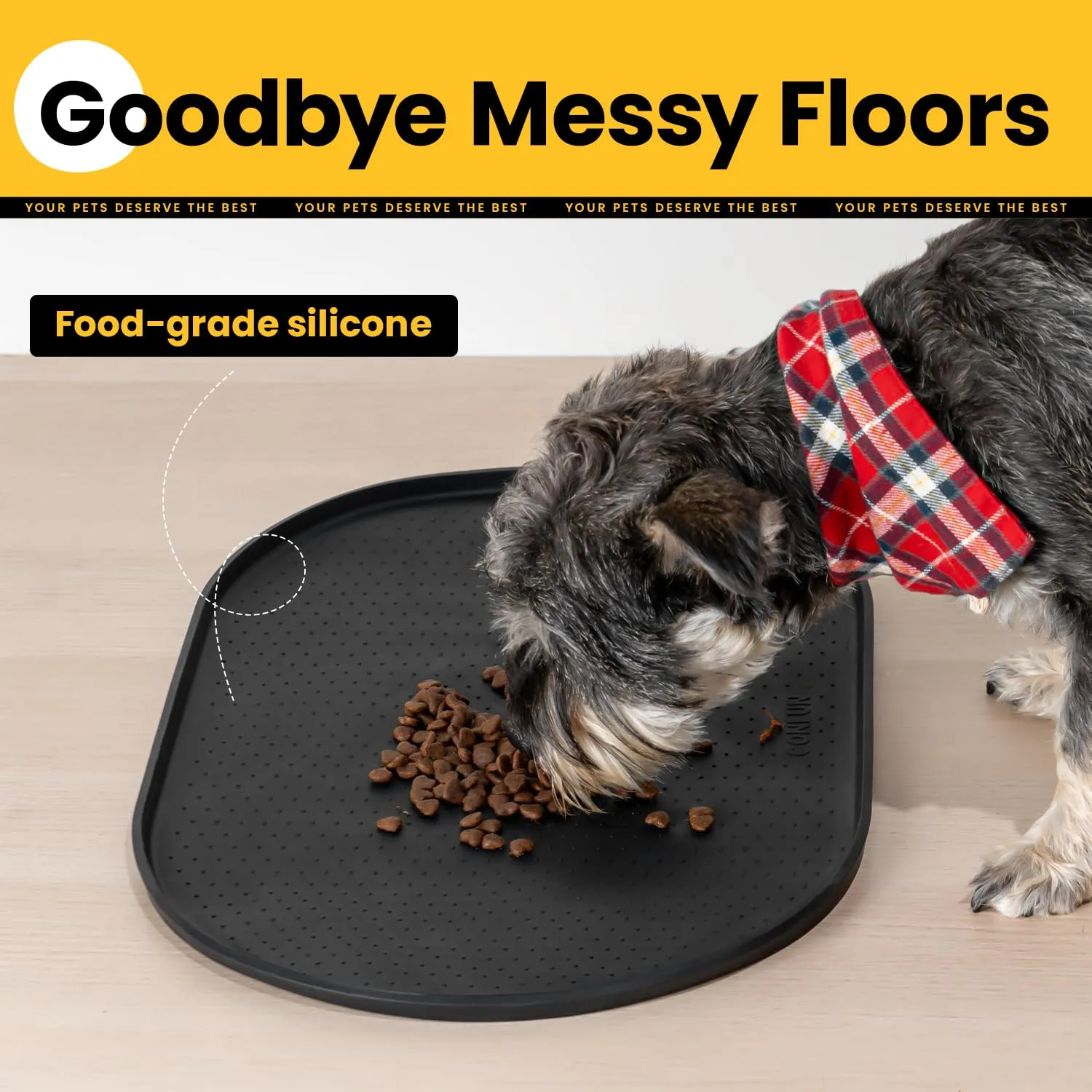 Conlun Tappetino in Silicone per Ciotole di Cani e Gatti con Bordi Rialzati, Nero, 81x51 cm - immagine 3