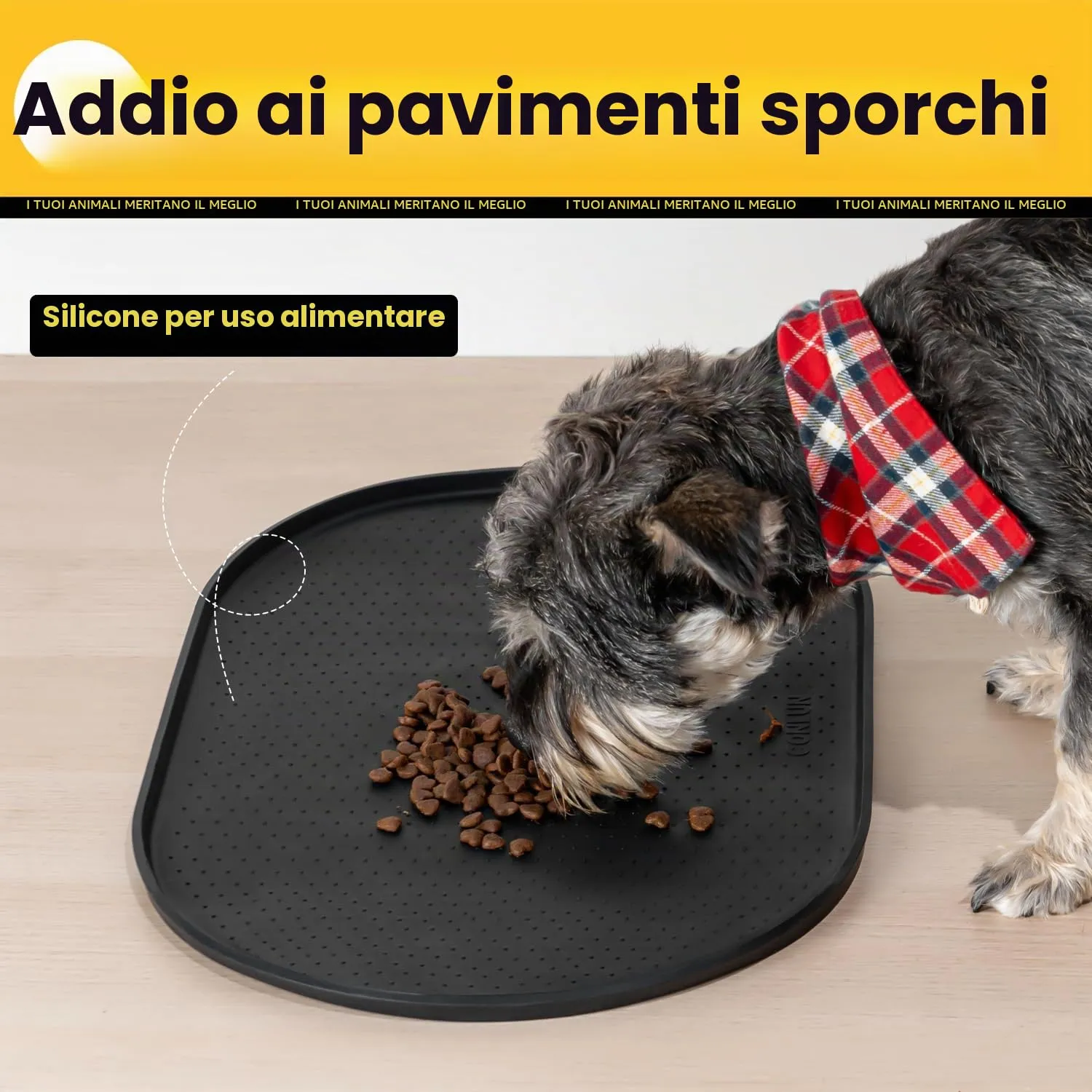 Conlun Tappetino Silicone per Ciotole Cane e Gatto con Bordi Rialzati, Nero, 48x30 cm - immagine 3