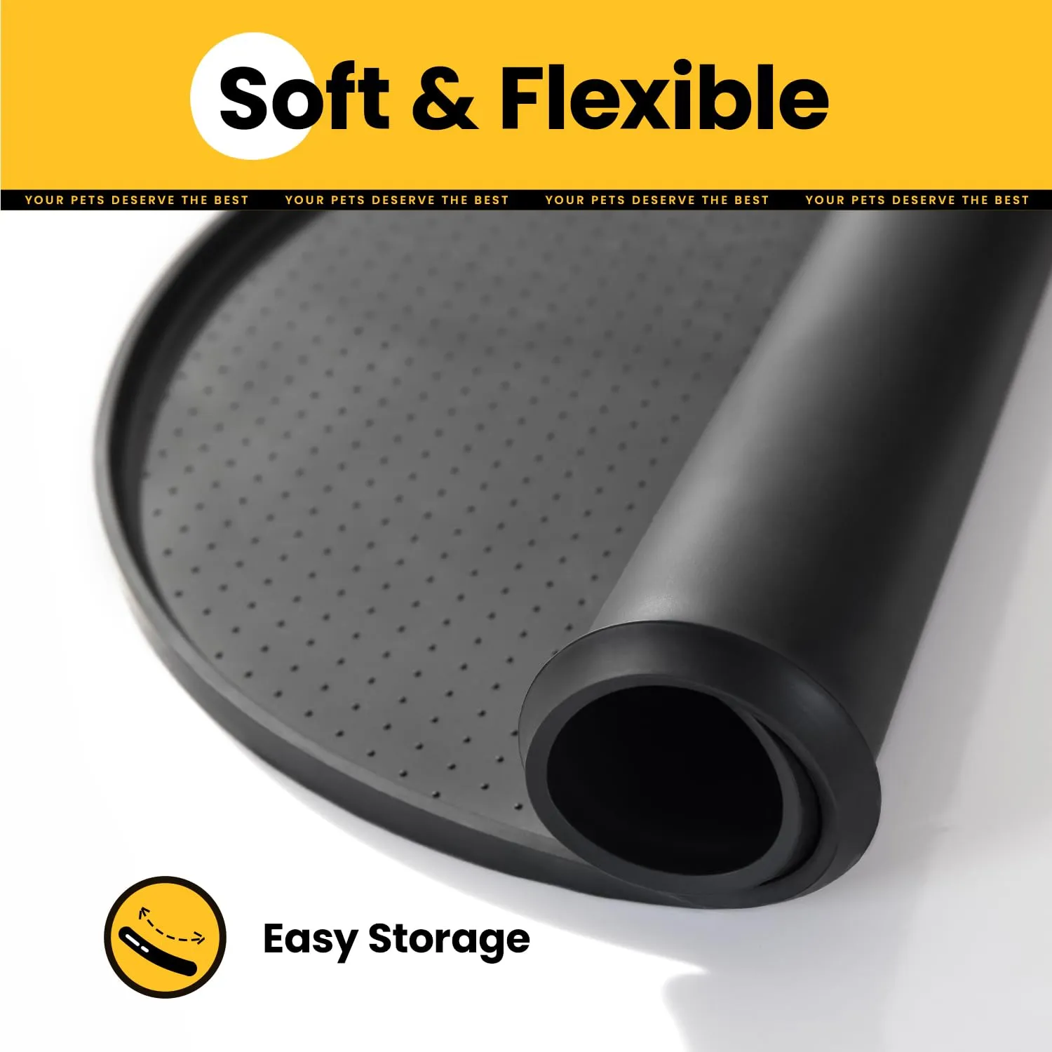 Conlun Tappetino Silicone per Ciotole Cane e Gatto con Bordi Rialzati, Nero, 48x30 cm - immagine 7