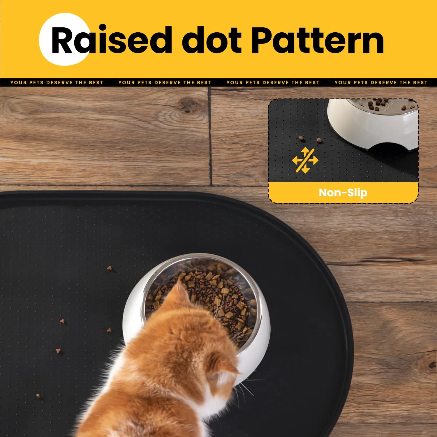 Conlun Tappetino Silicone per Ciotole Cane e Gatto con Bordi Rialzati, Nero, 48x30 cm - immagine 8