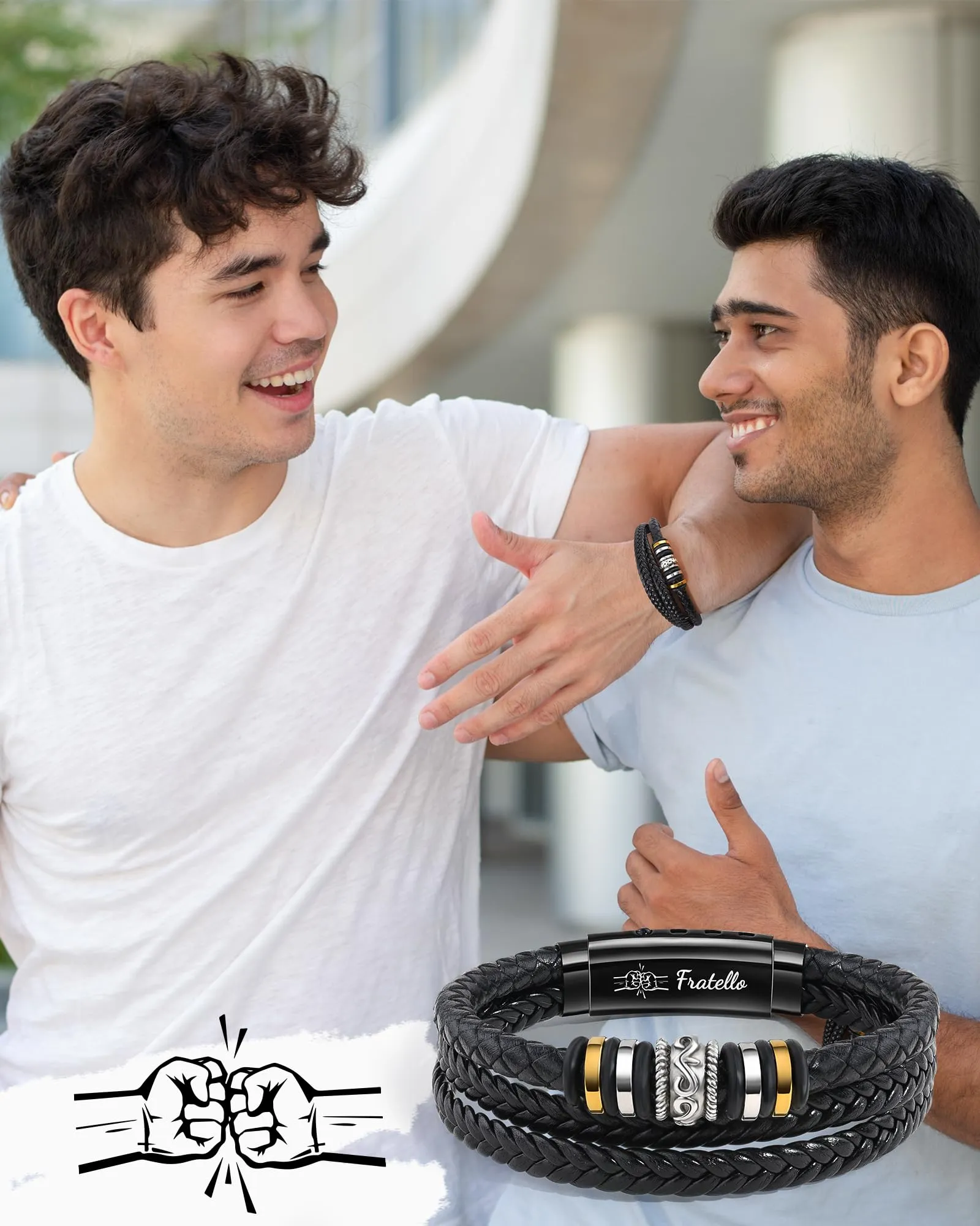 Cheerslife Bracciale Uomo in Pelle e Acciaio Inossidabile per Fratello, 20.5-22 cm - immagine 2