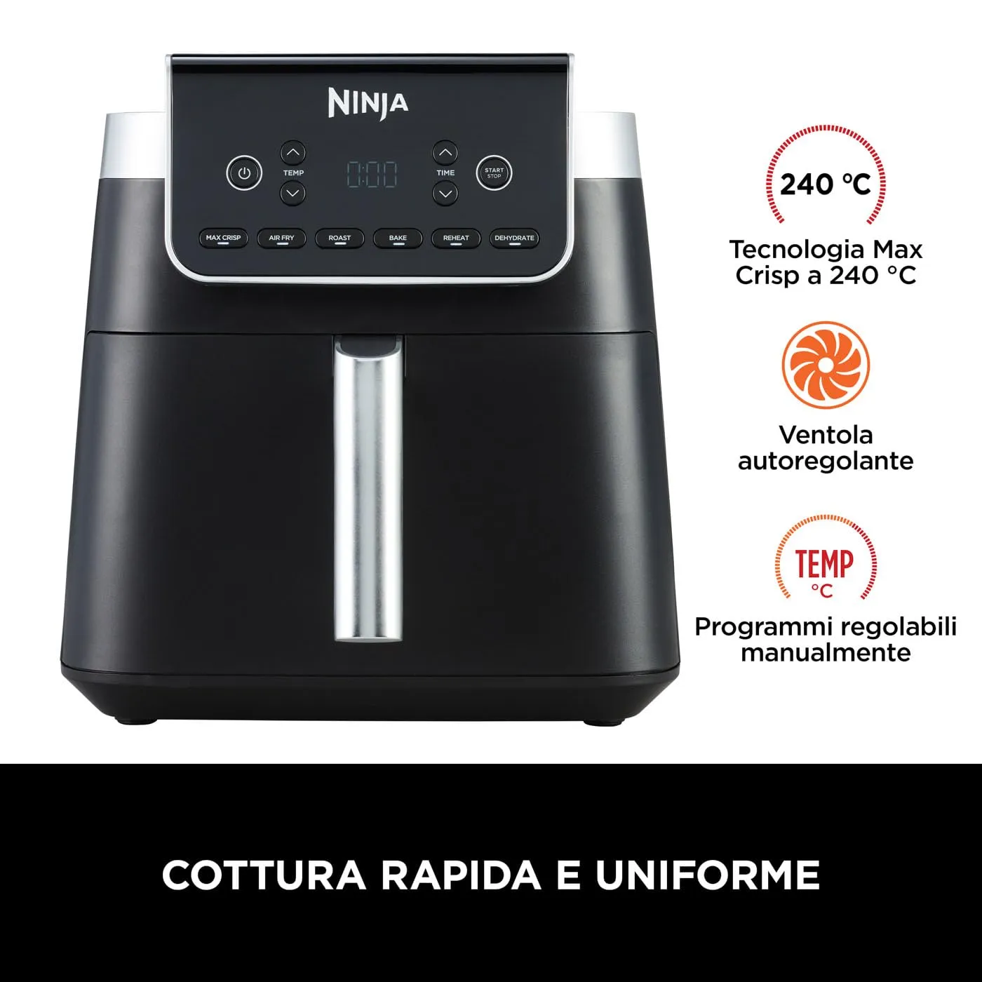Ninja Friggitrice ad Aria MAX AF180EU, 6.2L Digitale, 5 in 1, Grigio - immagine 5