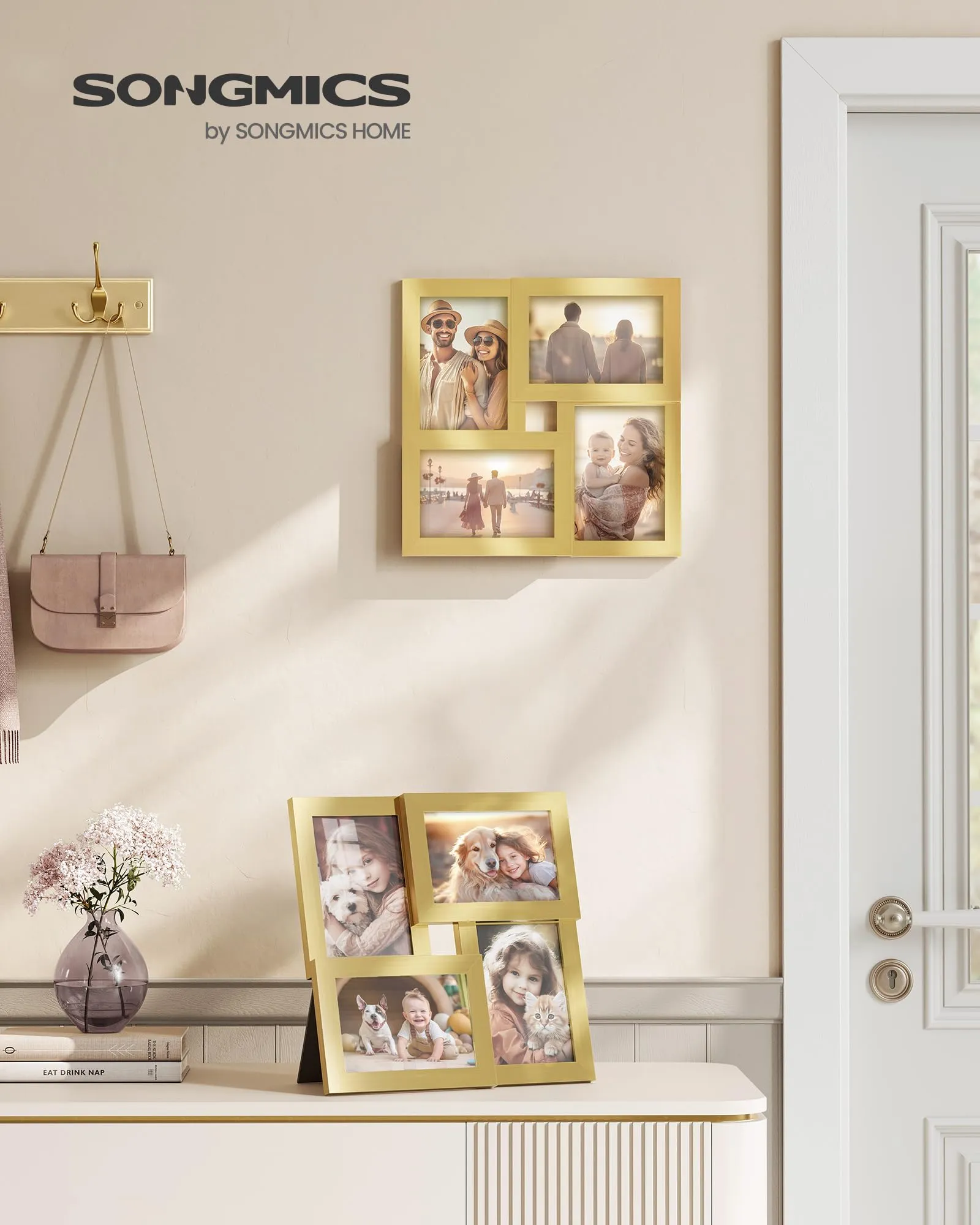 SONGMICS Collage di 4 Cornici per Foto 10 x 15 cm, Oro Pallido RPF025A01 - immagine 2