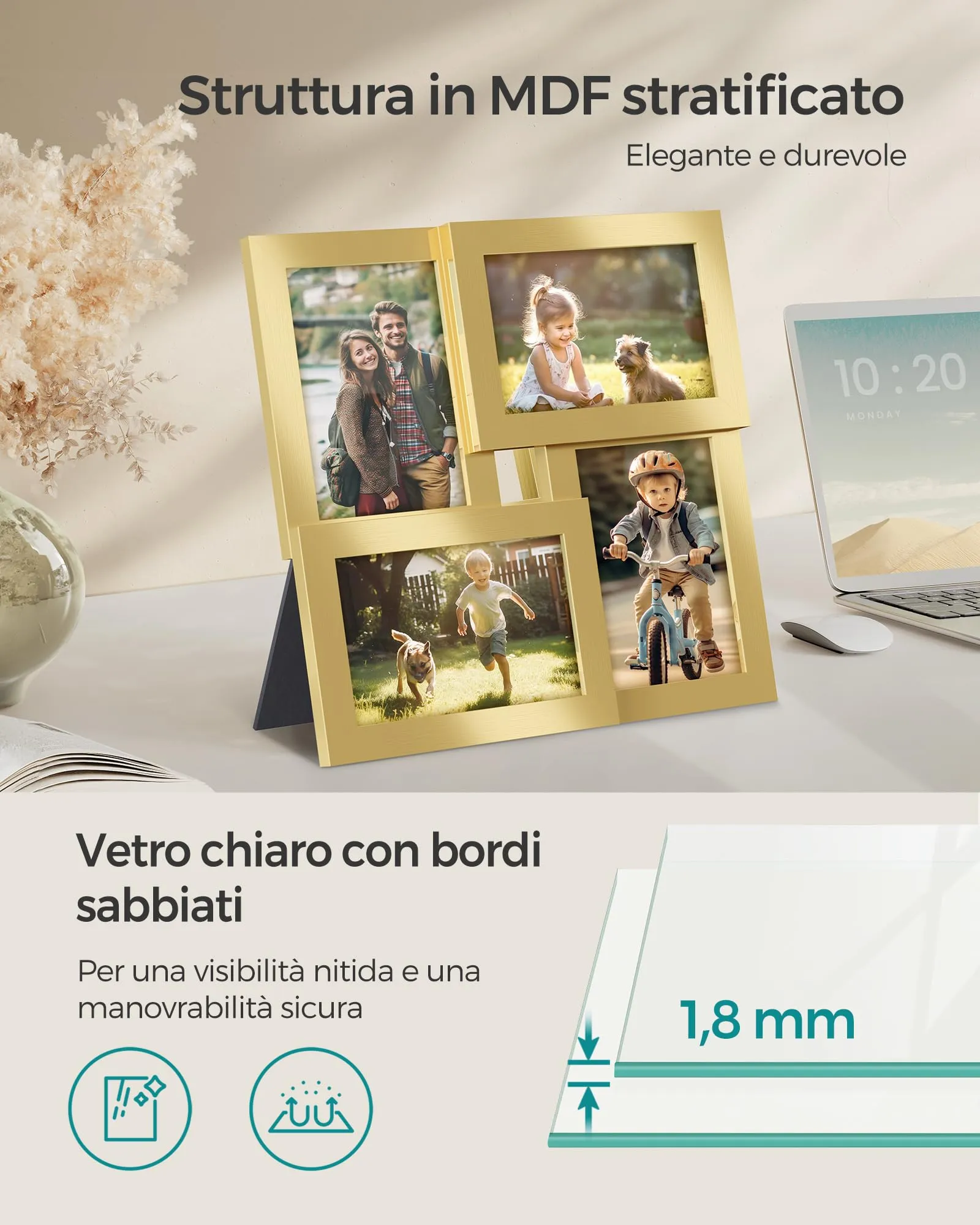 SONGMICS Collage di 4 Cornici per Foto 10 x 15 cm, Oro Pallido RPF025A01 - immagine 3