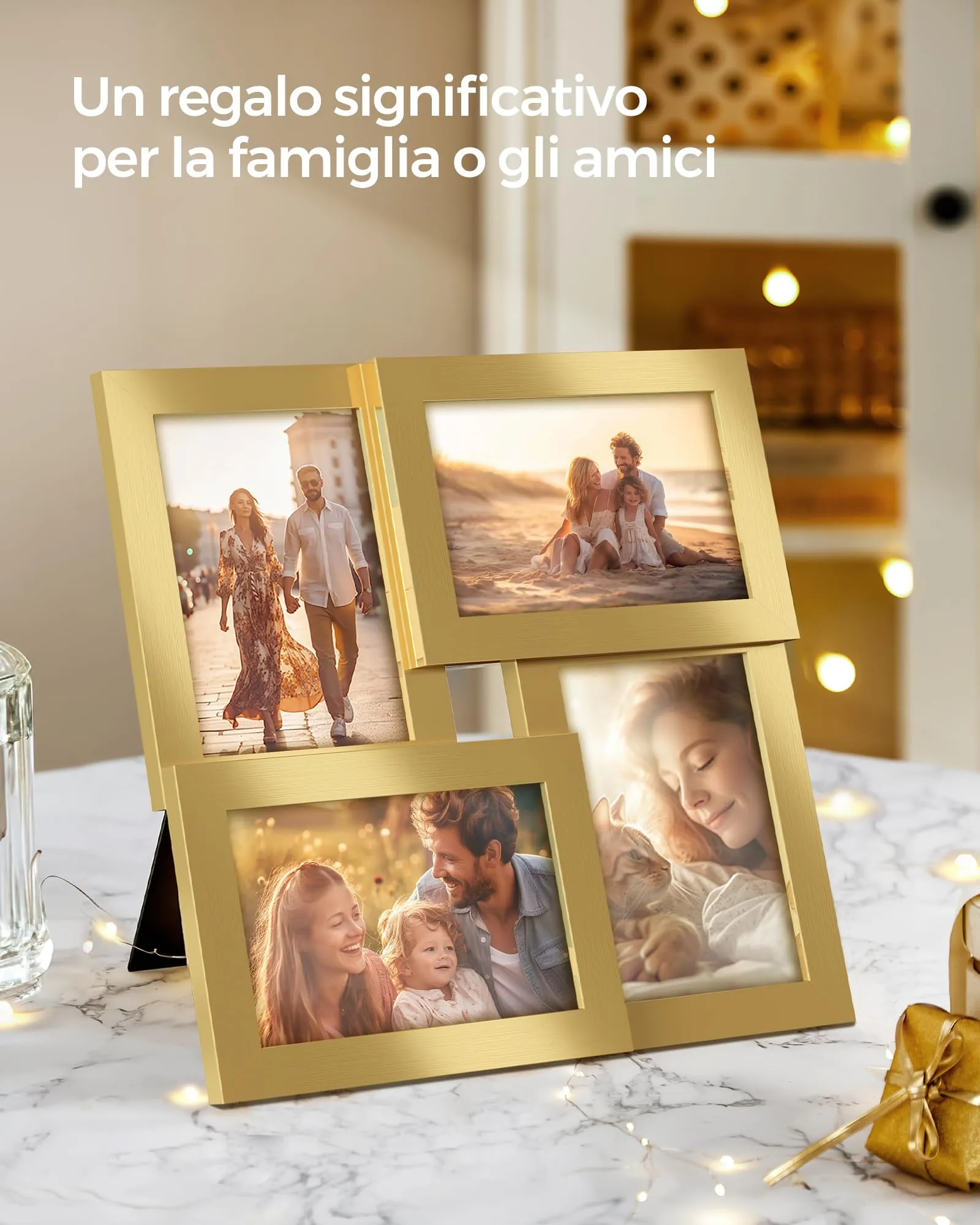 SONGMICS Collage di 4 Cornici per Foto 10 x 15 cm, Oro Pallido RPF025A01 - immagine 6