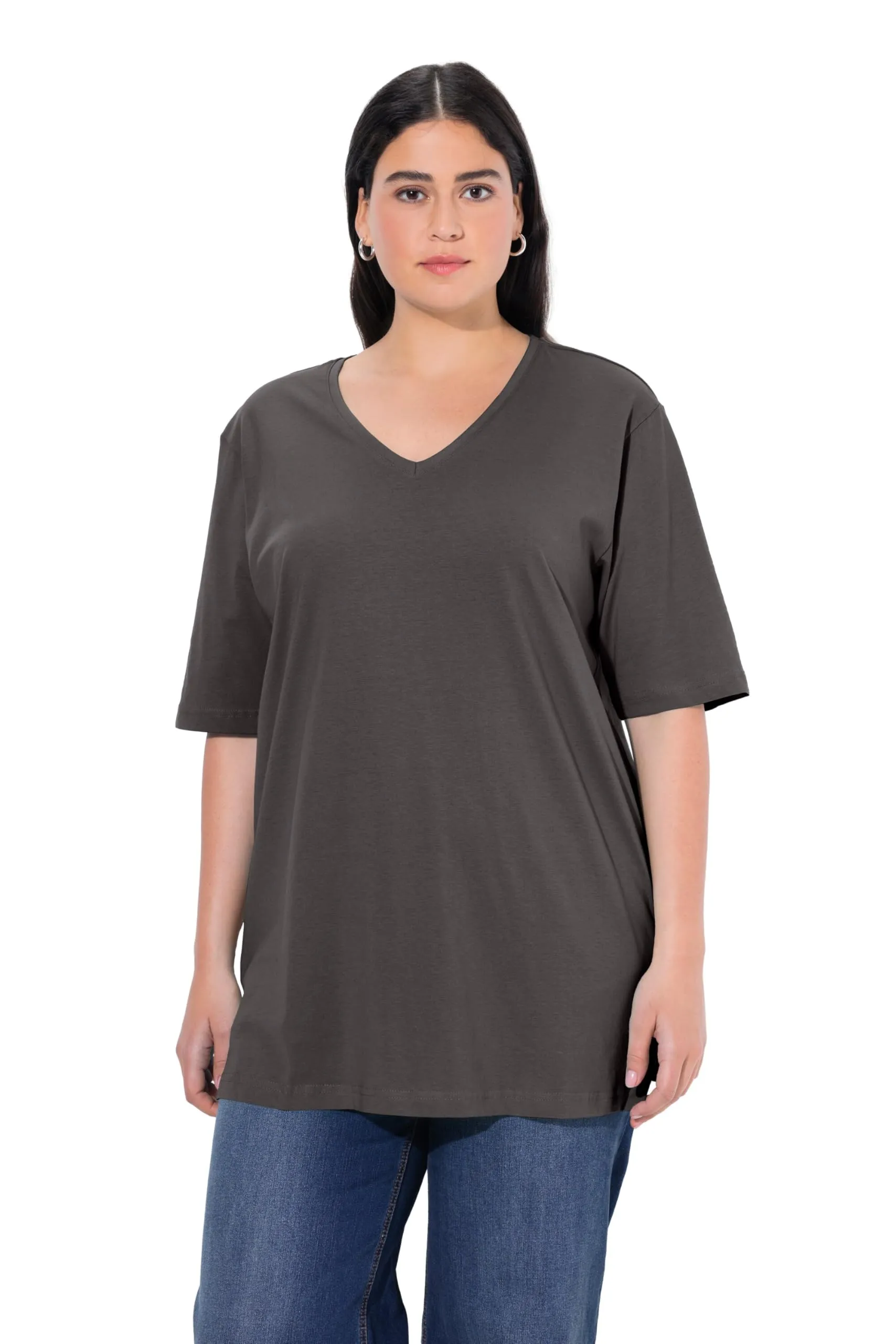 Ulla Popken Maglietta a Maniche Corte con Scollo a V, Nero, 46-48 - immagine 1
