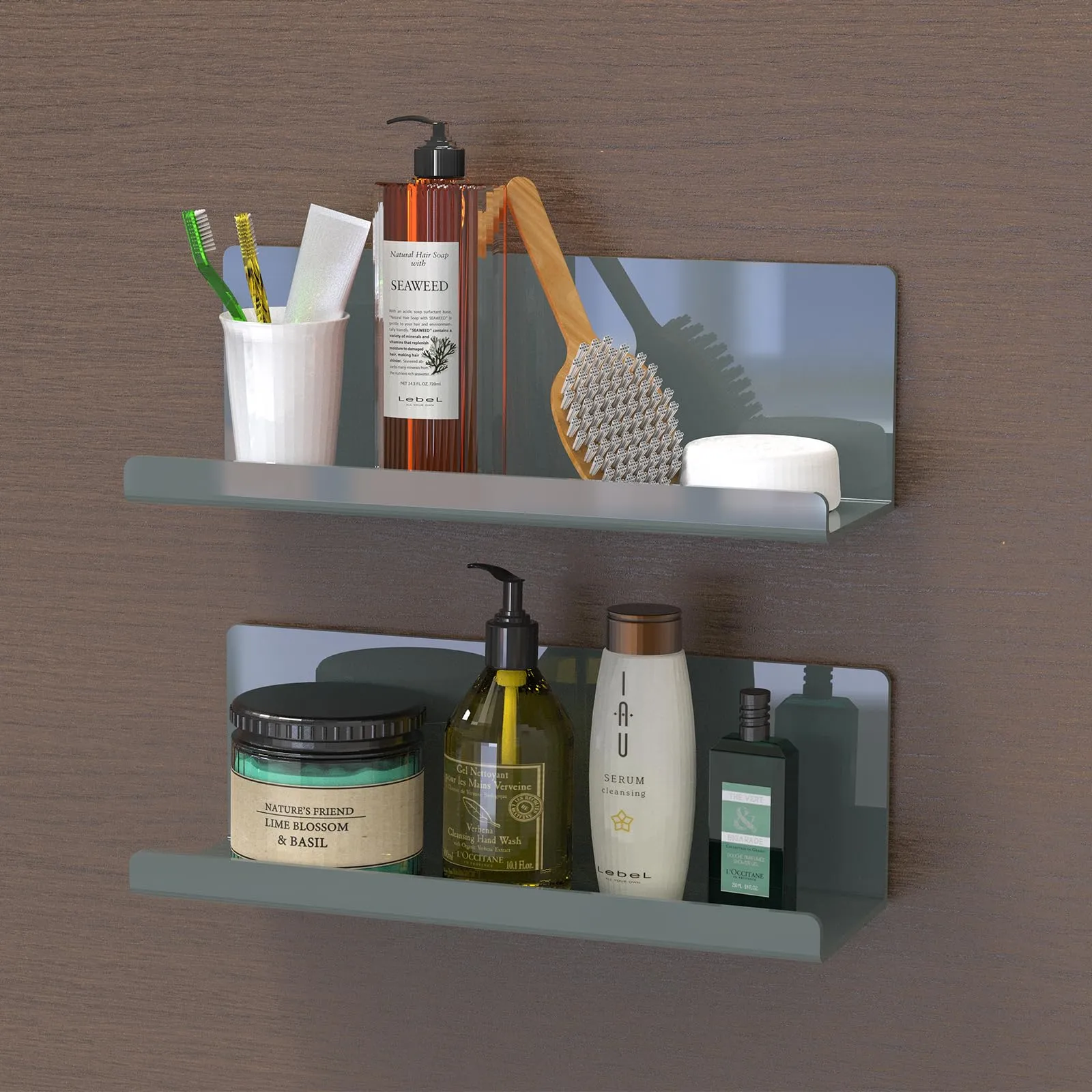 Toski Mensola da parete in acrilico senza fori, 2 pezzi, grigio, 30 cm - immagine 1