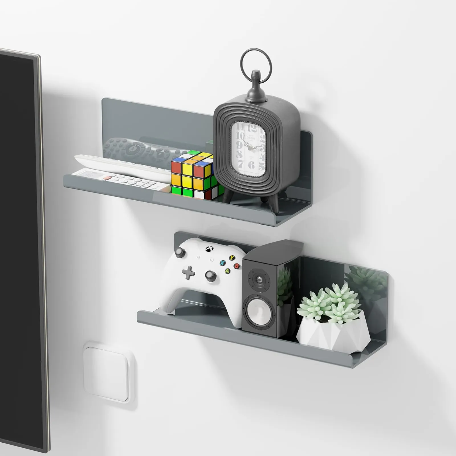 Toski Mensola da parete in acrilico senza fori, 2 pezzi, grigio, 30 cm - immagine 5