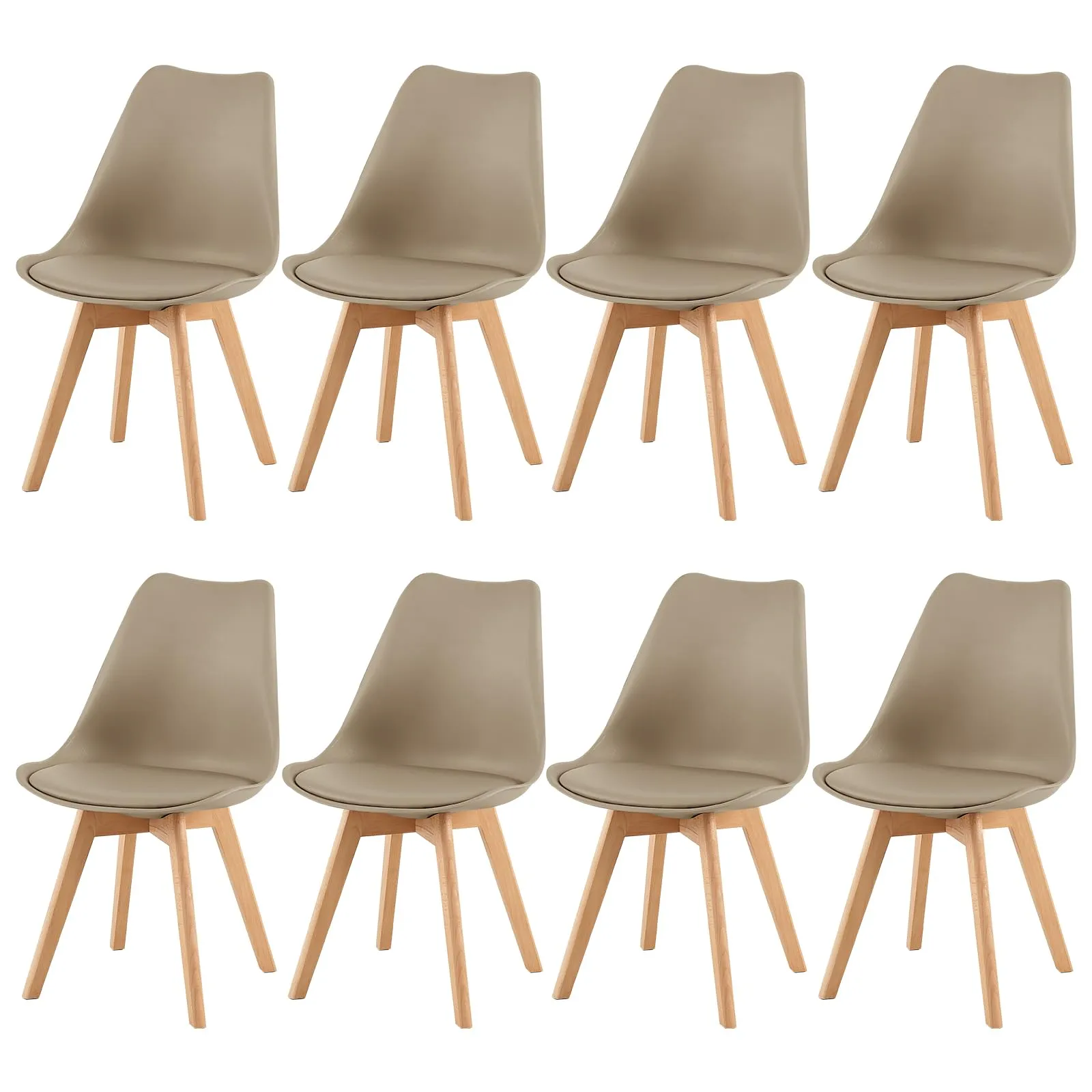 EGGREE Set di 8 Sedie da Pranzo e Cucina in Pelle PU con Gambe in Legno di Faggio, Cachi - immagine 1