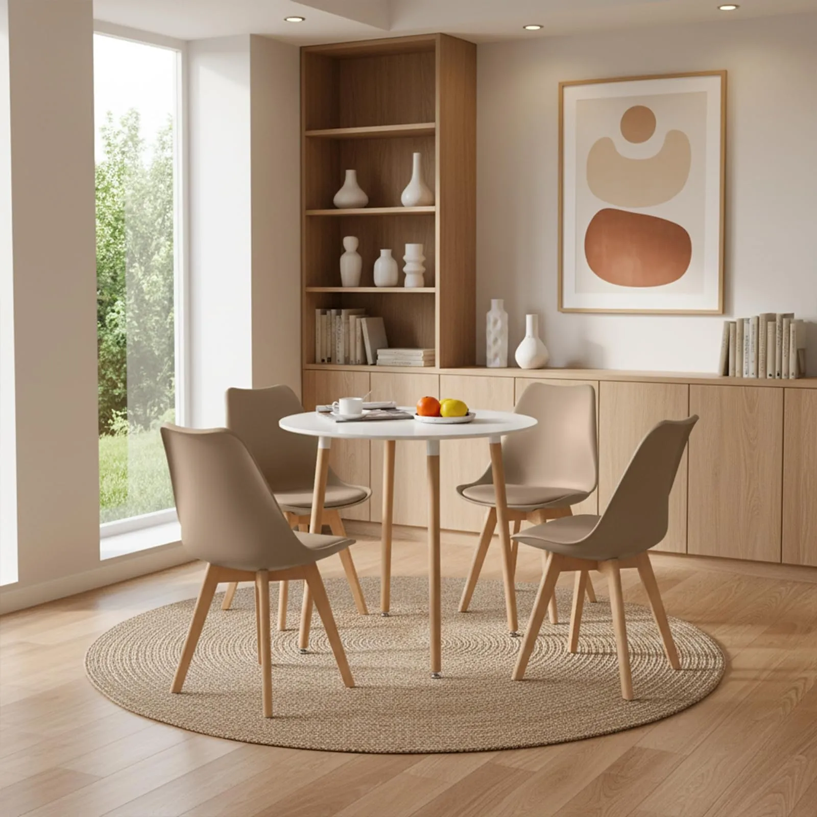 EGGREE Set di 4 Sedie da Pranzo e Cucina in Pelle PU e Legno di Faggio, Cachi - immagine 2