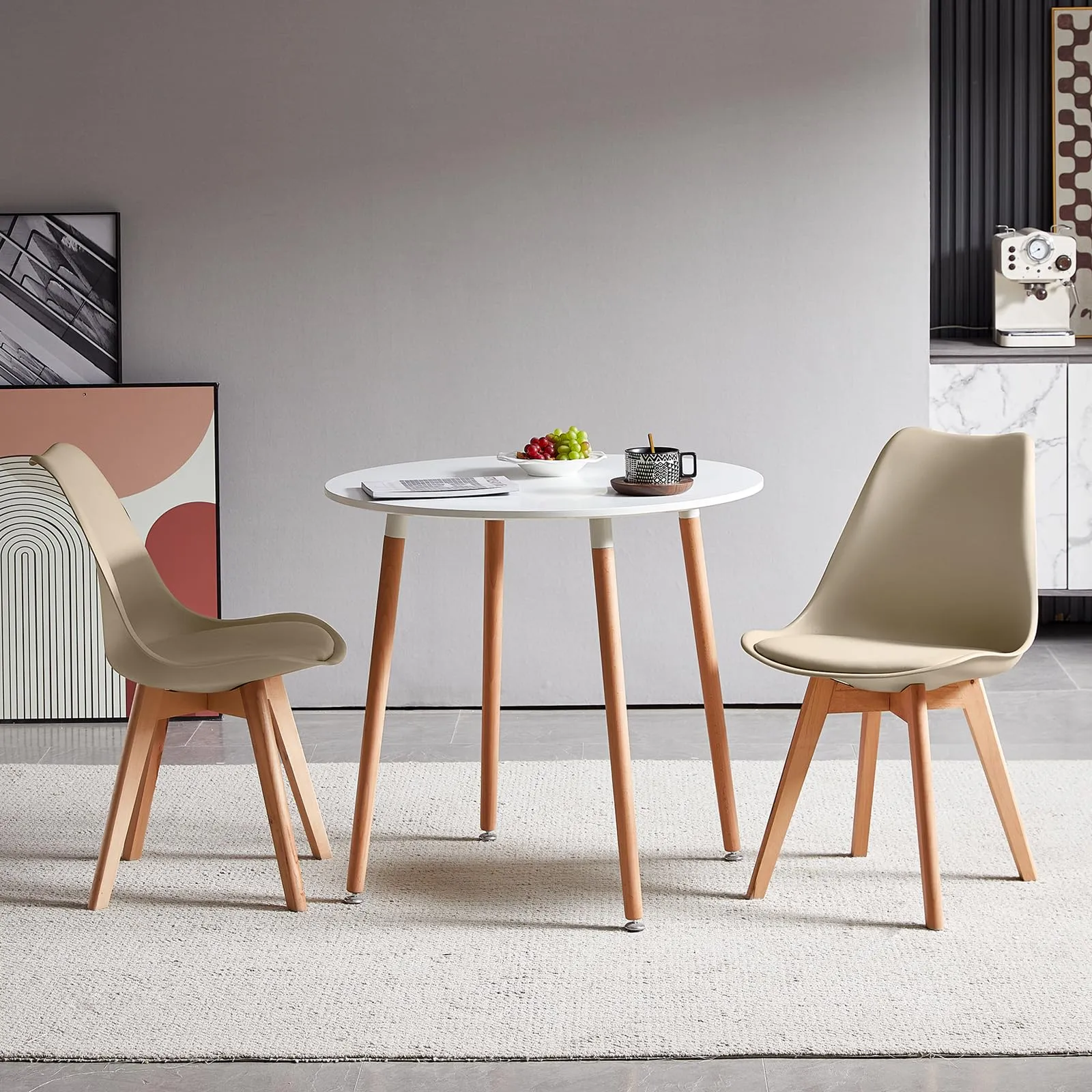 EGGREE Set di 4 Sedie da Pranzo e Cucina in Pelle PU e Legno di Faggio, Cachi - immagine 9